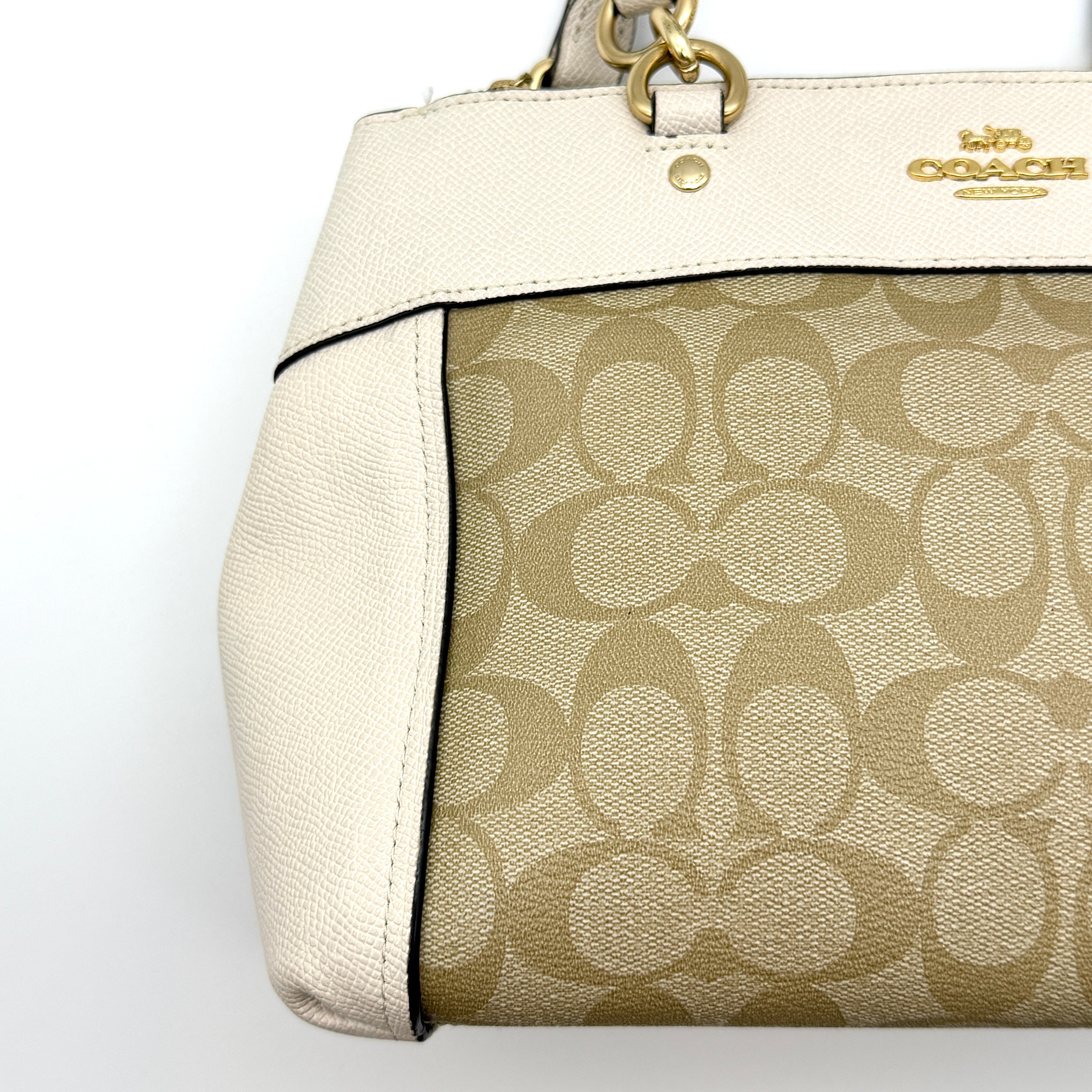 Coach 2Way Signature Mini Brooke Carryall Shoulder Bag Beige/White