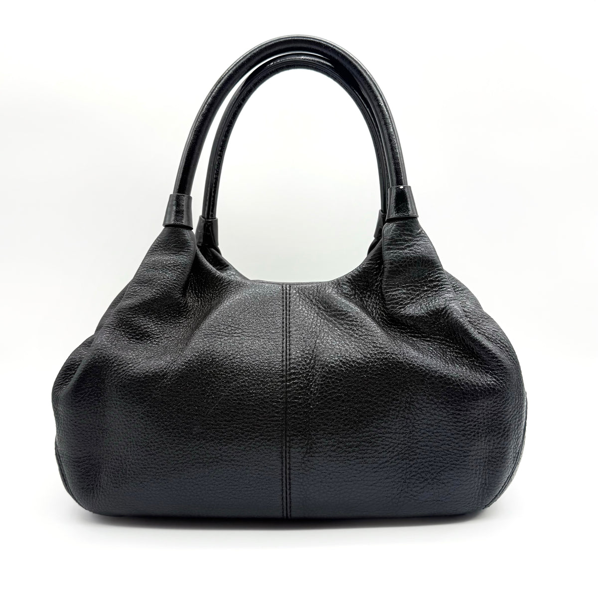 Kate Spade New York Stevie Berkshire Road Shoulder Bag in black pebbled leather with gold-tone hardware and double top handles.