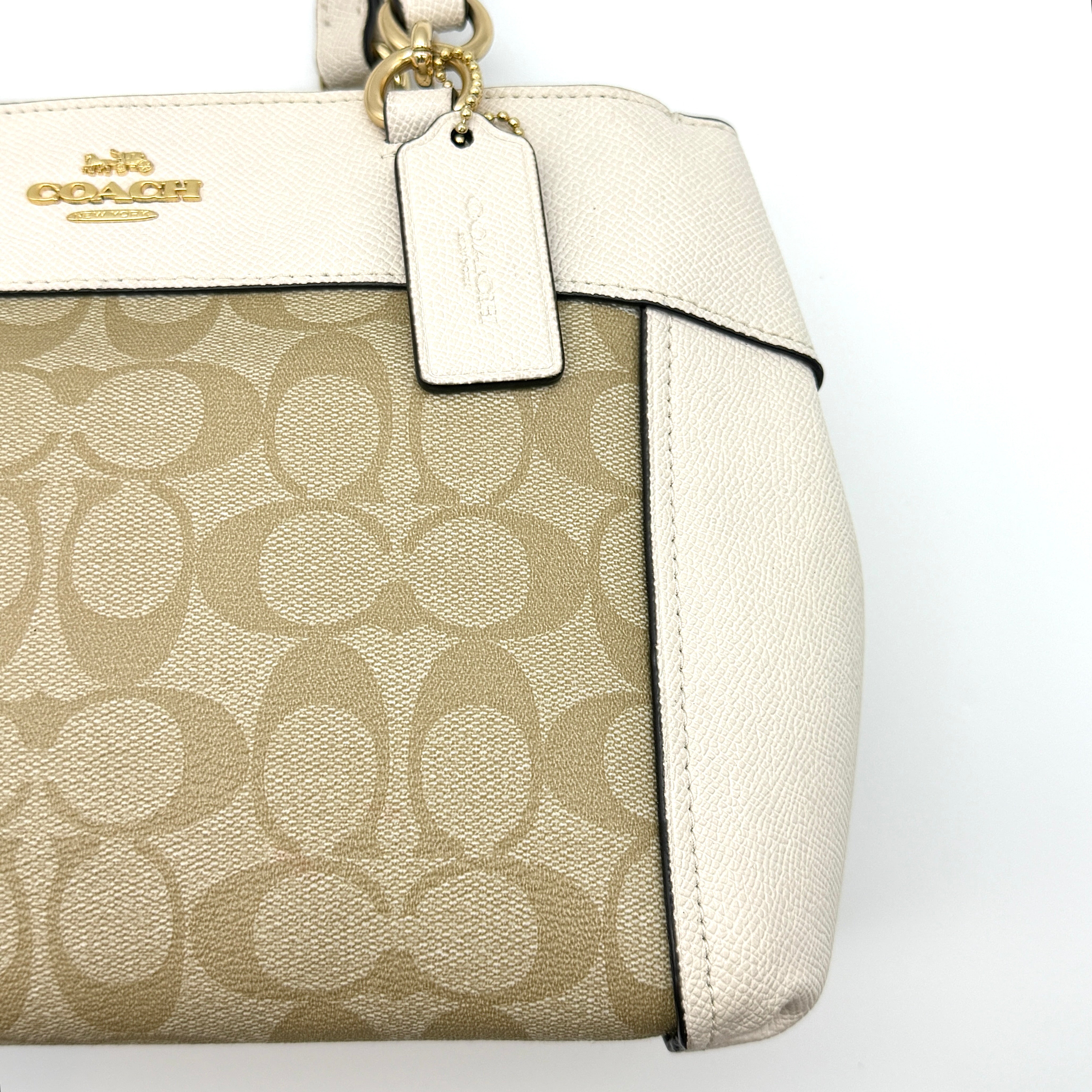Coach 2Way Signature Mini Brooke Carryall Shoulder Bag Beige/White
