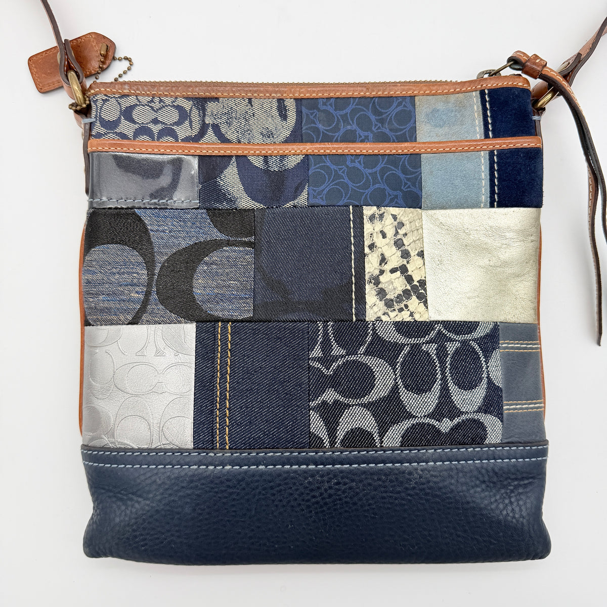 Coach Signature Denim Patchwork Swingpack Crossbody Bag Blue/Brown