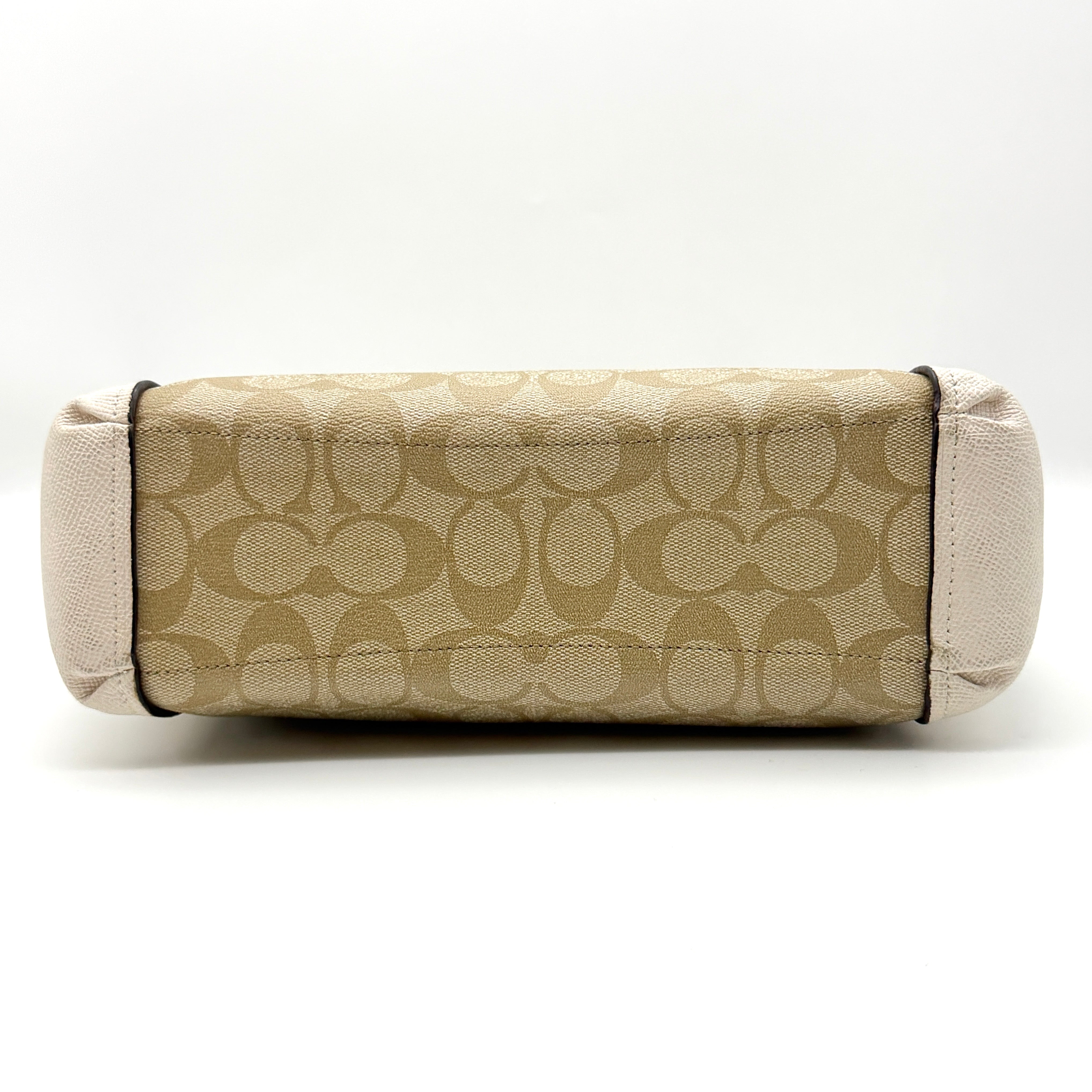 Coach 2Way Signature Mini Brooke Carryall Shoulder Bag Beige/White