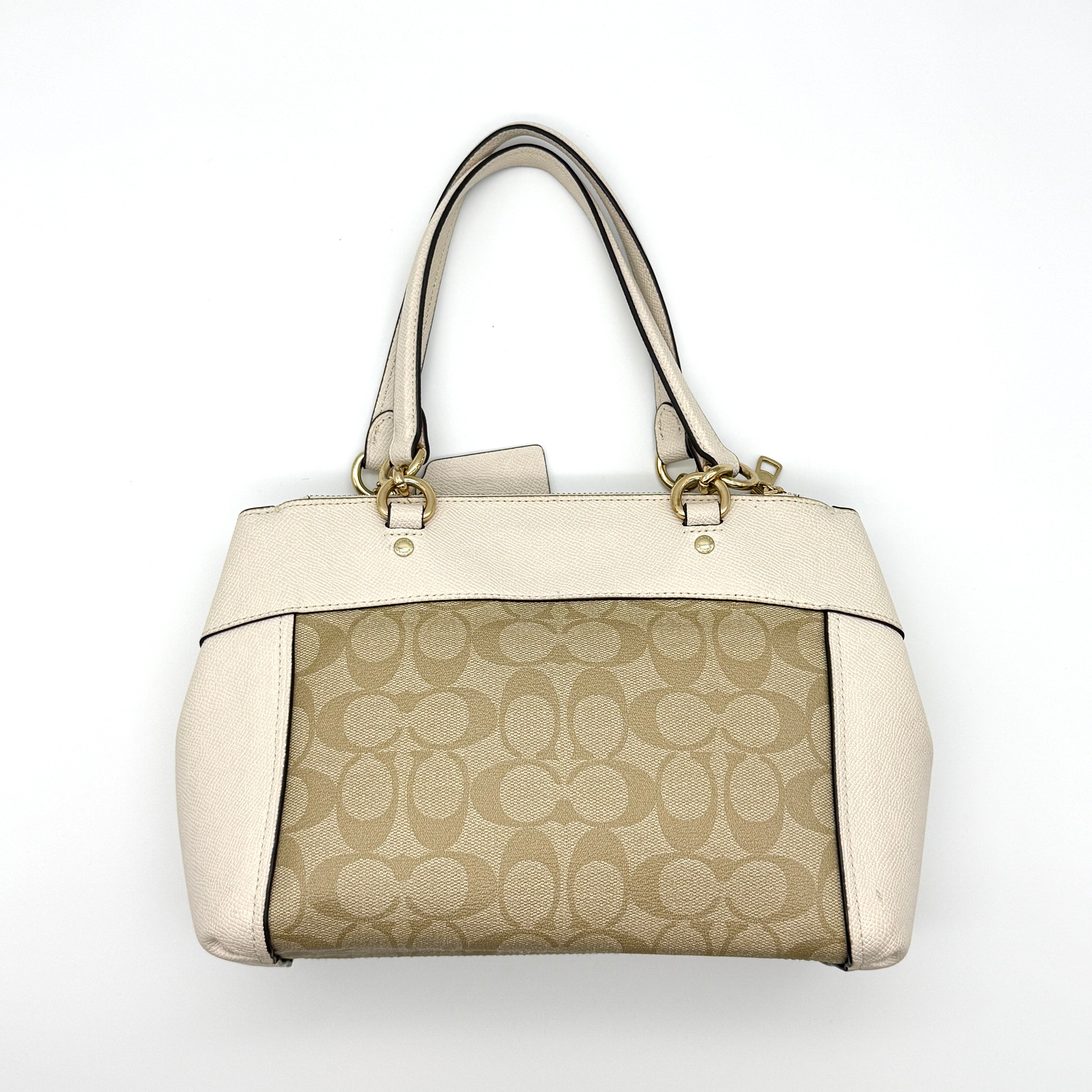 Coach 2Way Signature Mini Brooke Carryall Shoulder Bag Beige/White