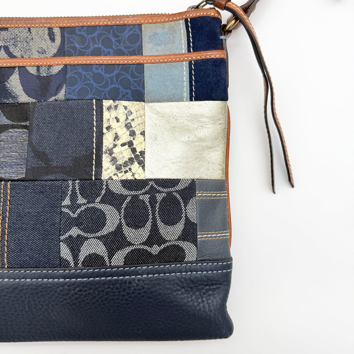 Coach Signature Denim Patchwork Swingpack Crossbody Bag Blue/Brown