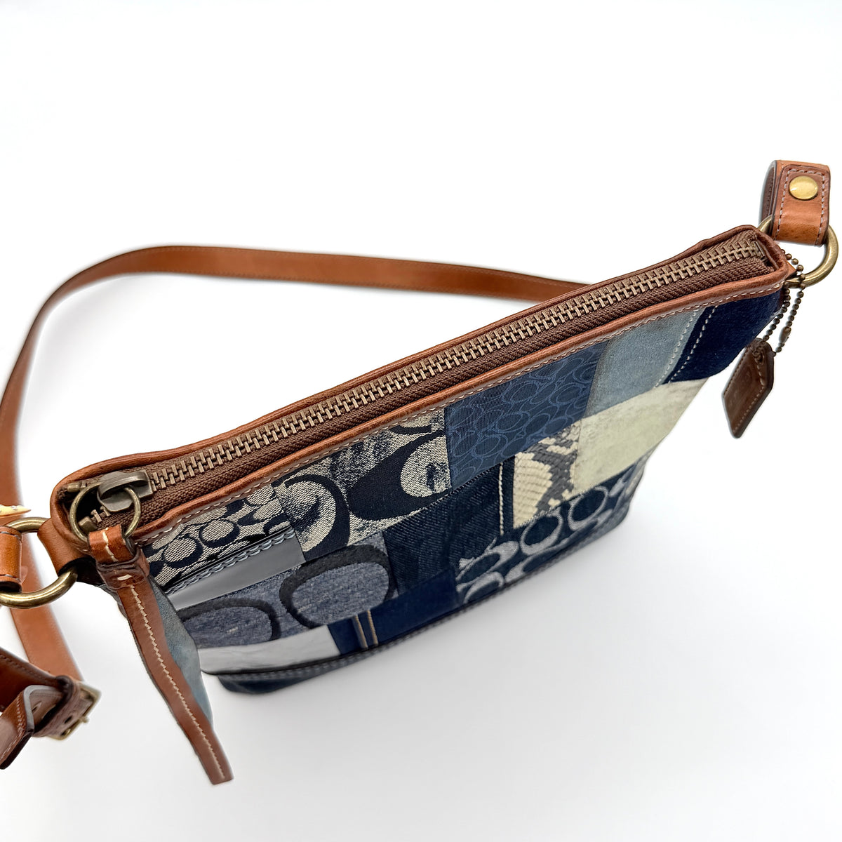 Coach Signature Denim Patchwork Swingpack Crossbody Bag Blue/Brown