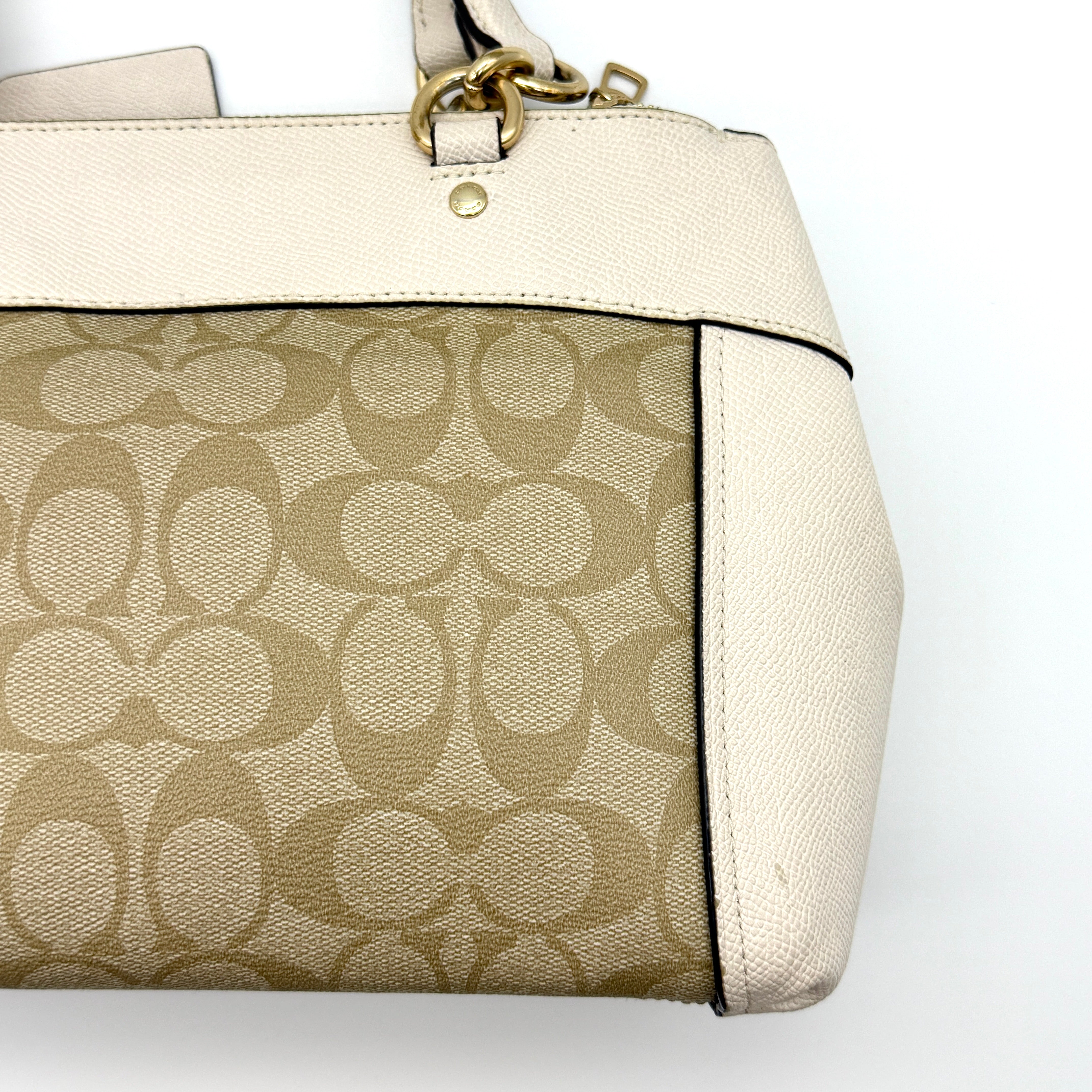 Coach 2Way Signature Mini Brooke Carryall Shoulder Bag Beige/White