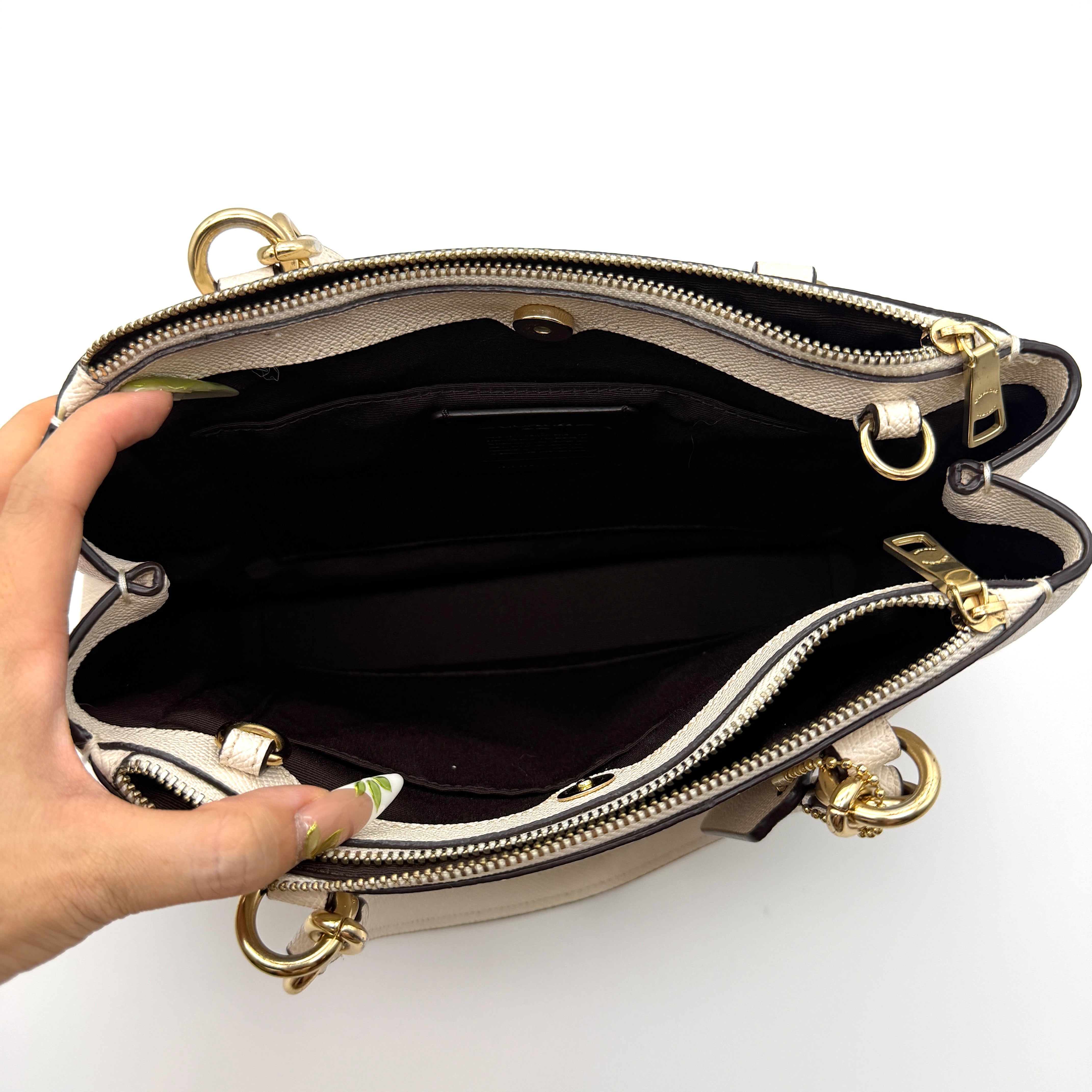 Coach 2Way Signature Mini Brooke Carryall Shoulder Bag Beige/White