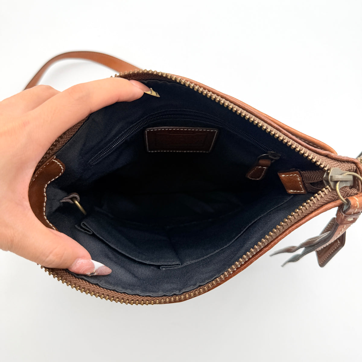 Coach Signature Denim Patchwork Swingpack Crossbody Bag Blue/Brown