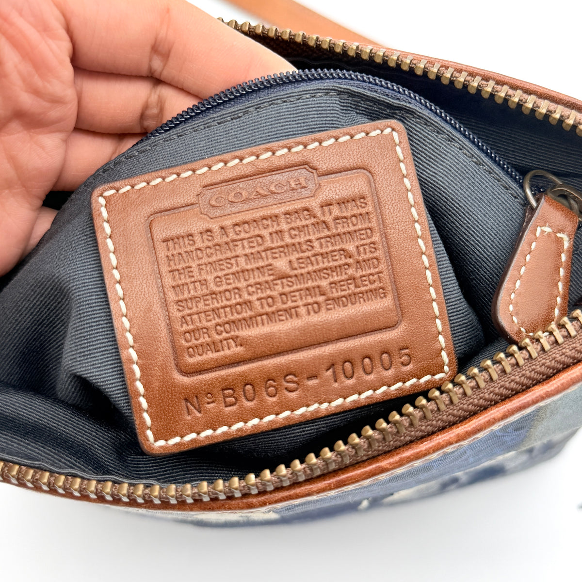 Coach Signature Denim Patchwork Swingpack Crossbody Bag Blue/Brown