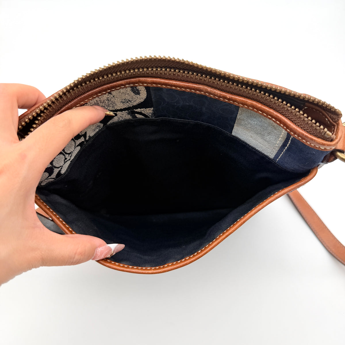 Coach Signature Denim Patchwork Swingpack Crossbody Bag Blue/Brown