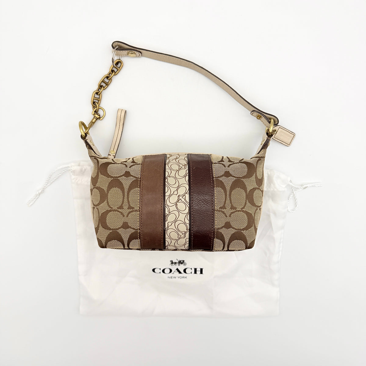 Coach Signature Stripe Mini Hobo Shoulder Bag Beige/Brown