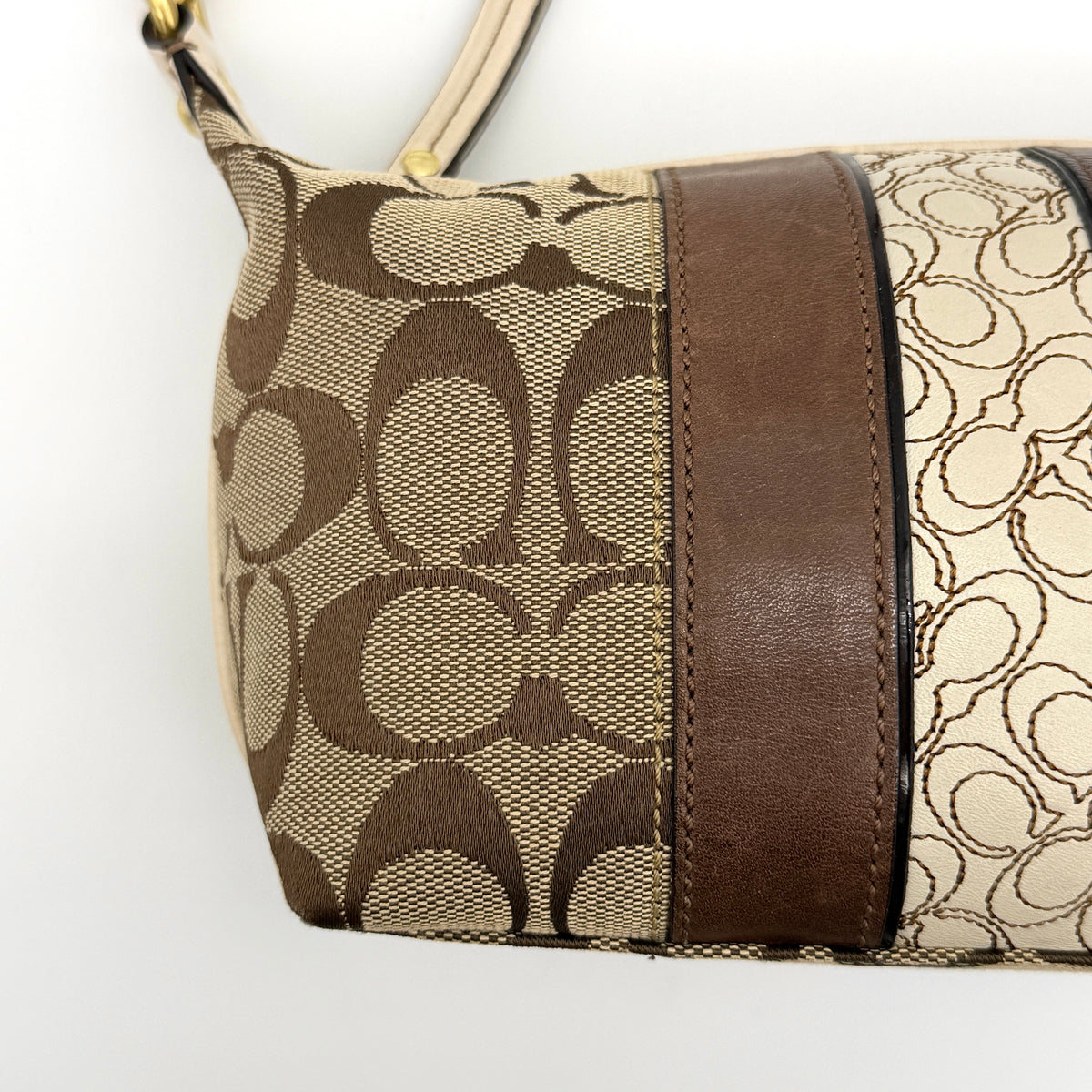 Coach Signature Stripe Mini Hobo Shoulder Bag Beige/Brown