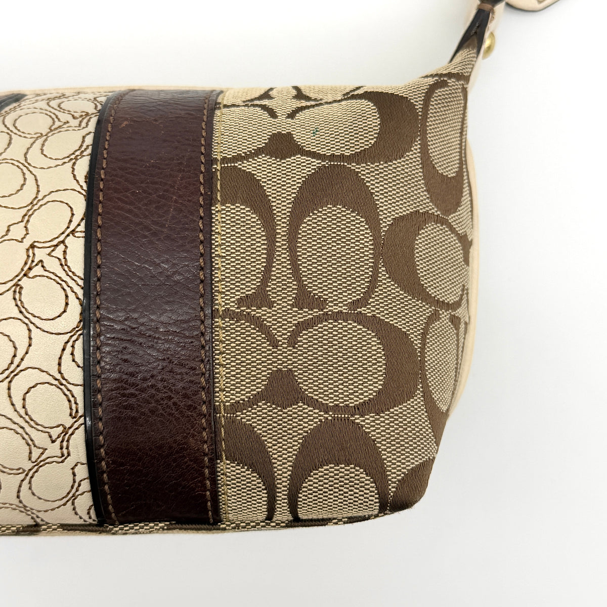 Coach Signature Stripe Mini Hobo Shoulder Bag Beige/Brown