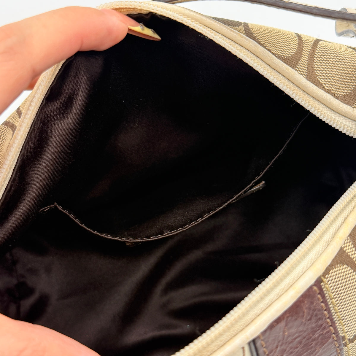Coach Signature Stripe Mini Hobo Shoulder Bag Beige/Brown