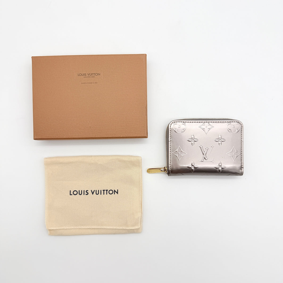 Louis Vuitton Monogram Vernis Zip-Around Wallet Metallic Silver