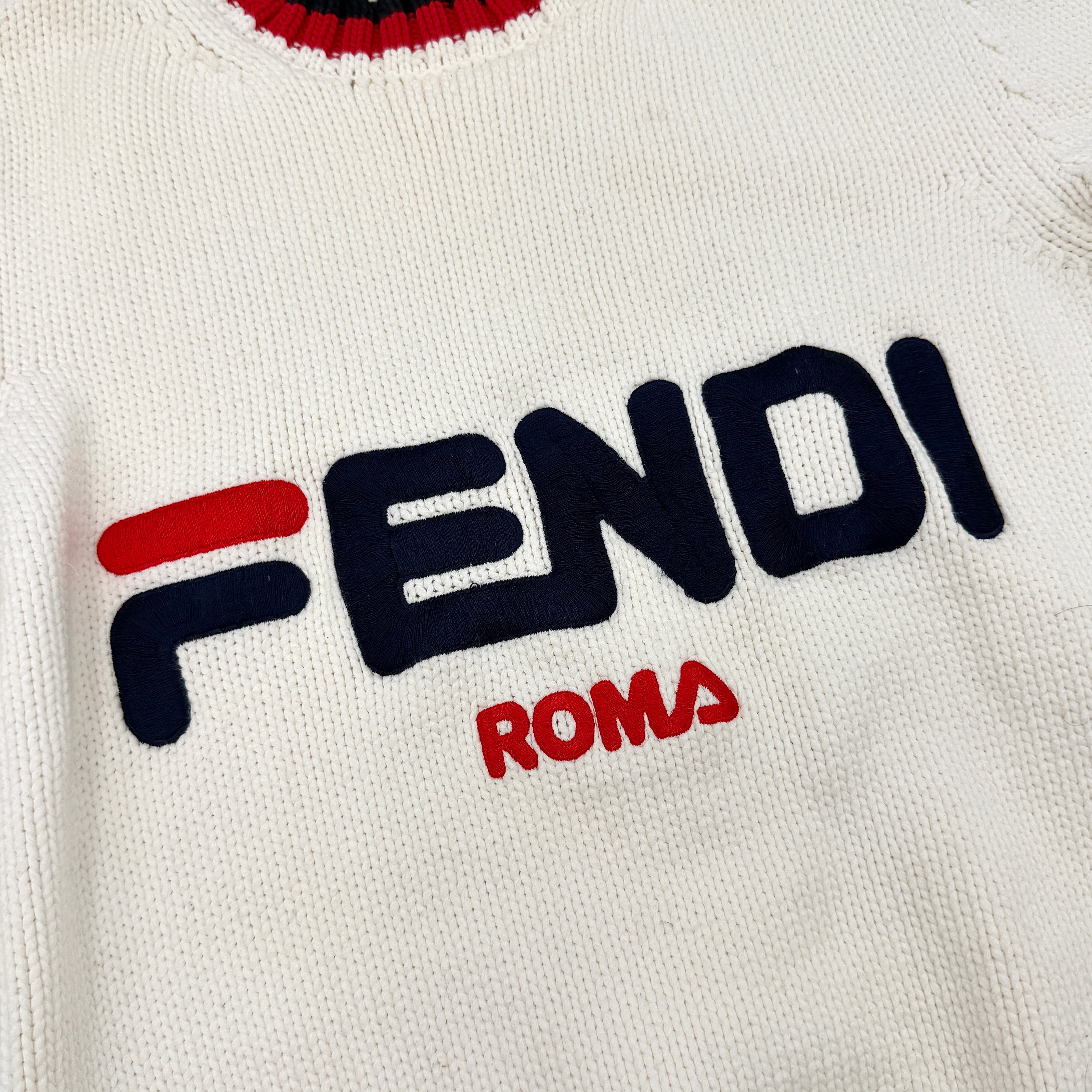 (36) Fendi x Fila Logo Knitsweater White/Red
