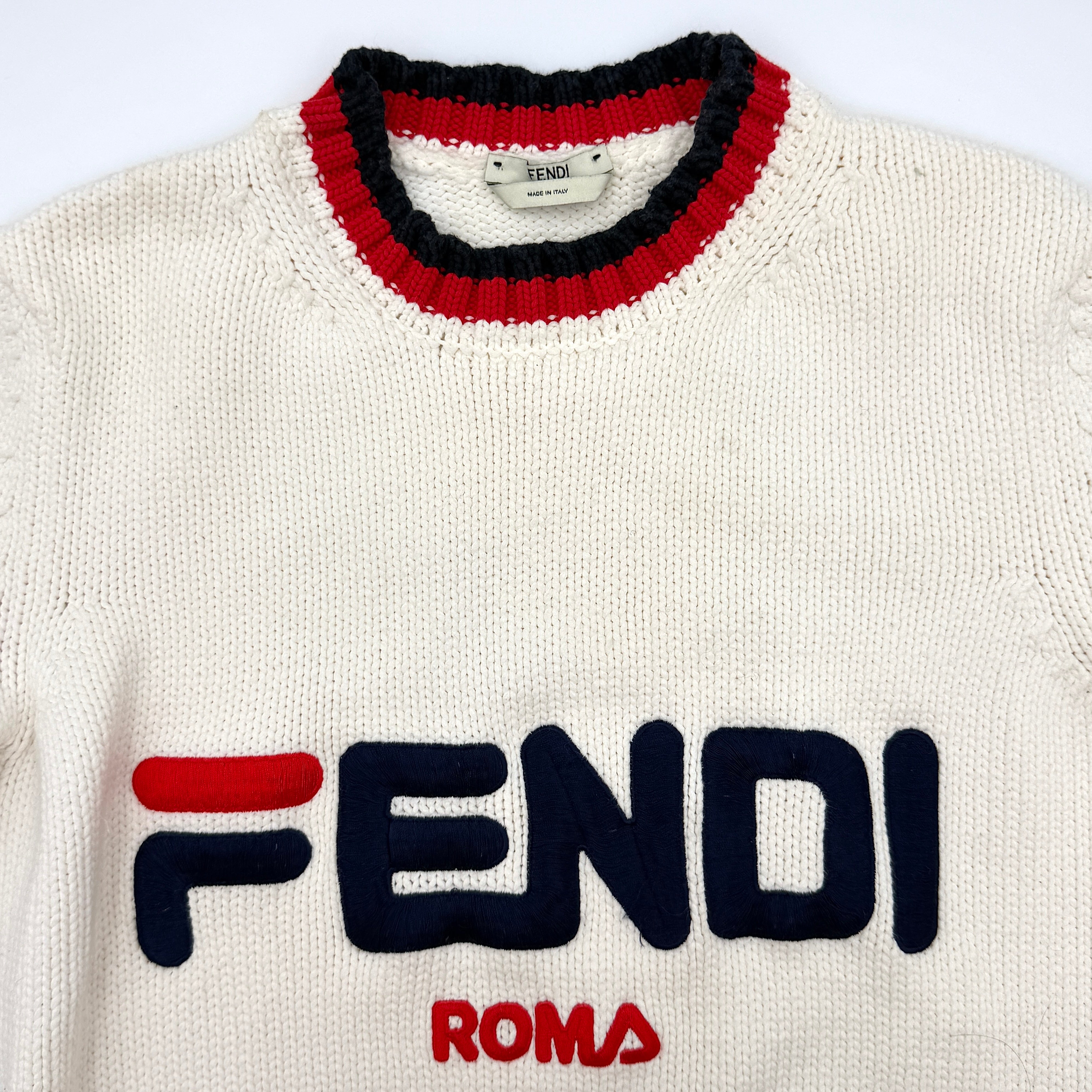 (36) Fendi x Fila Logo Knitsweater White/Red