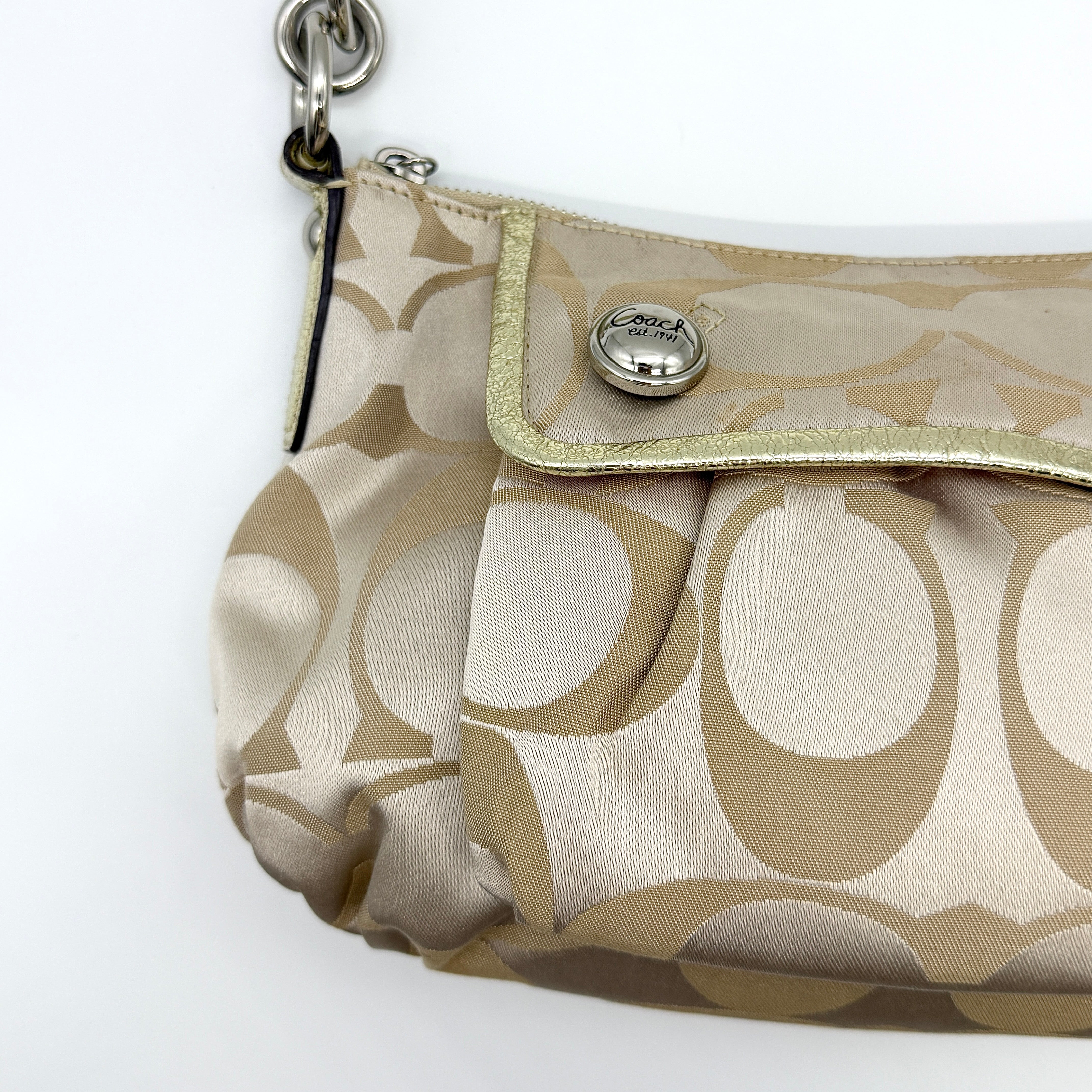 Coach 2Way Signature Shoulder Bag Cream/Gold