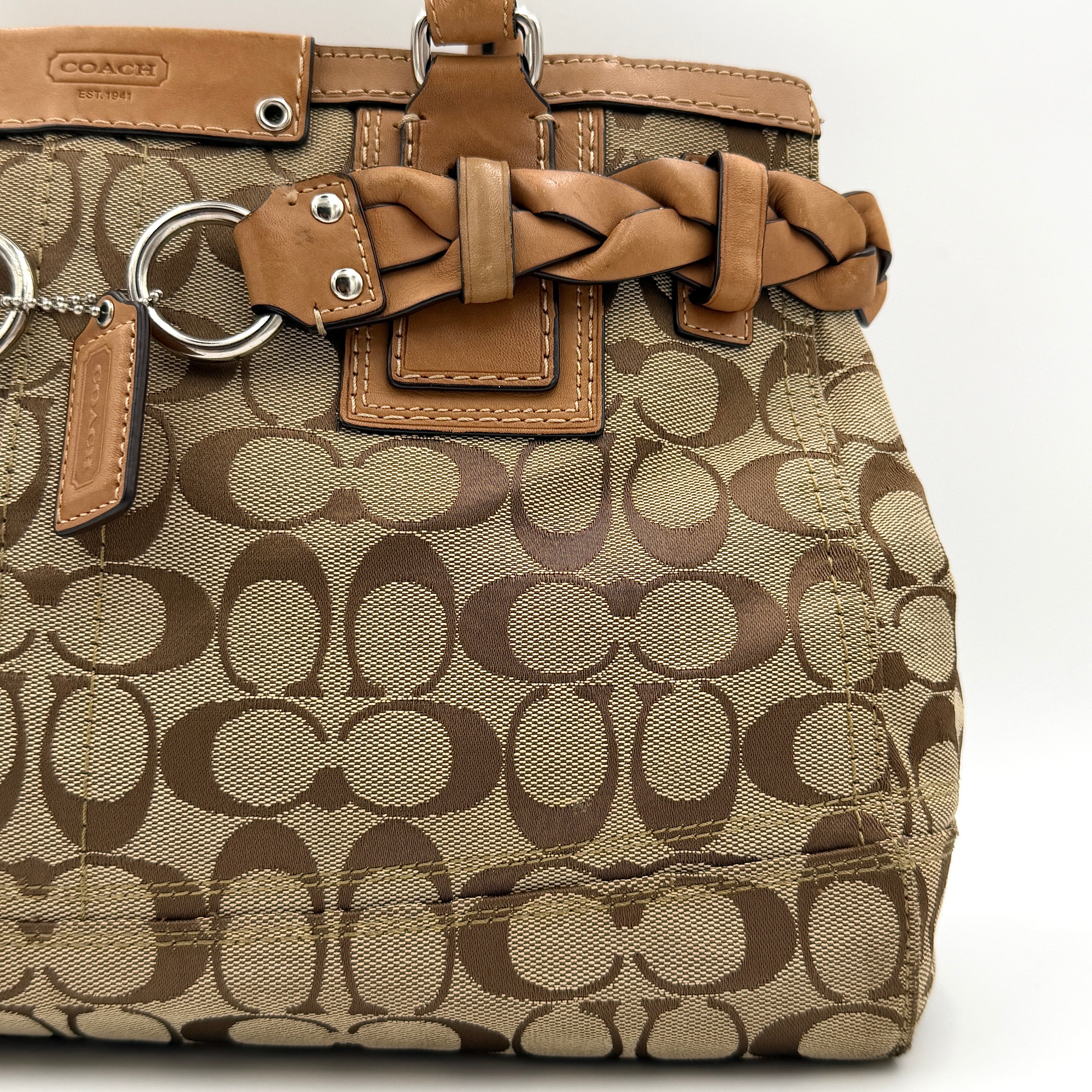 Coach Signature Hampton Carryall Shoulder Bag Beige/Tan