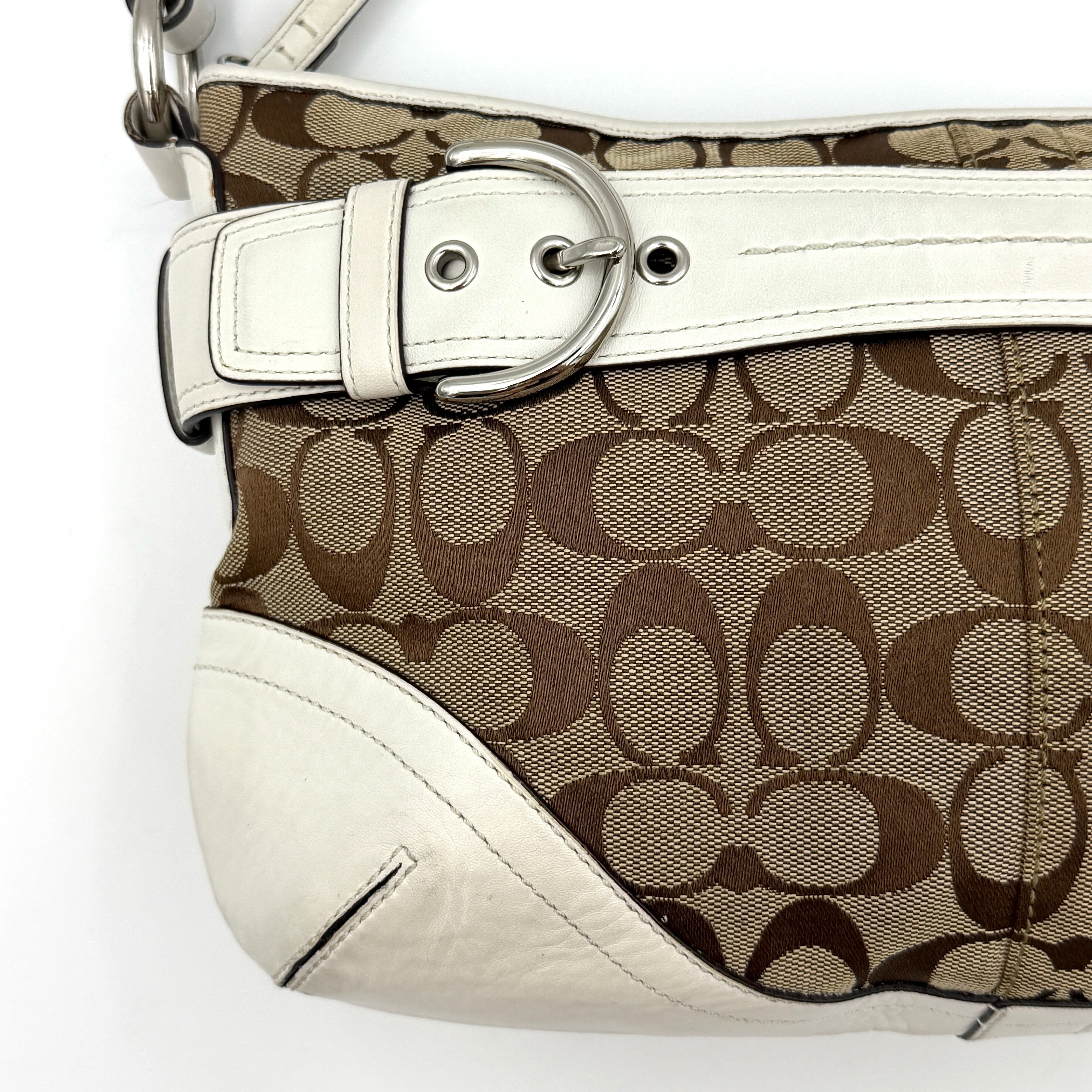 Coach 2Way Signature Sufflette Shoulder Bag Beige/White