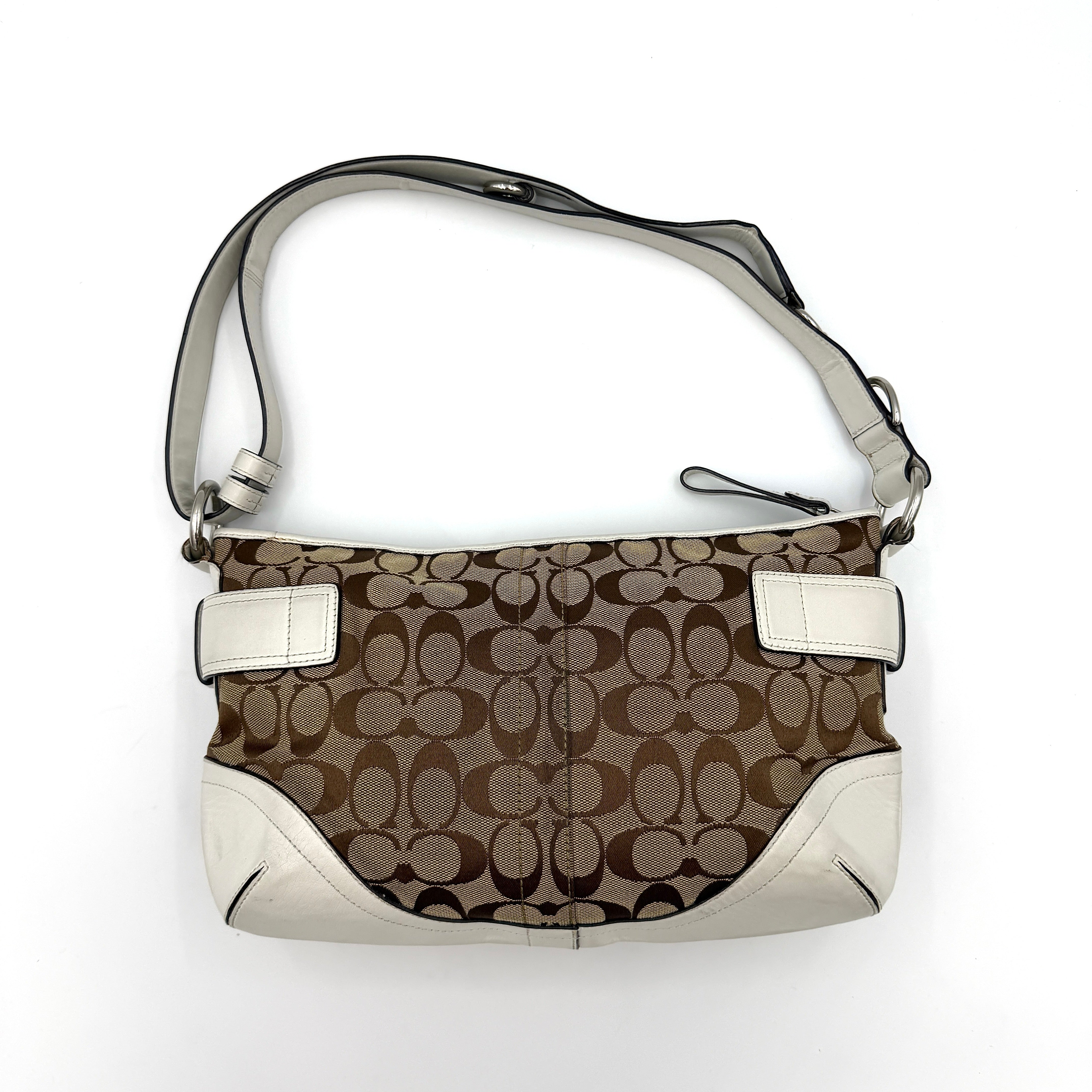 Coach 2Way Signature Sufflette Shoulder Bag Beige/White