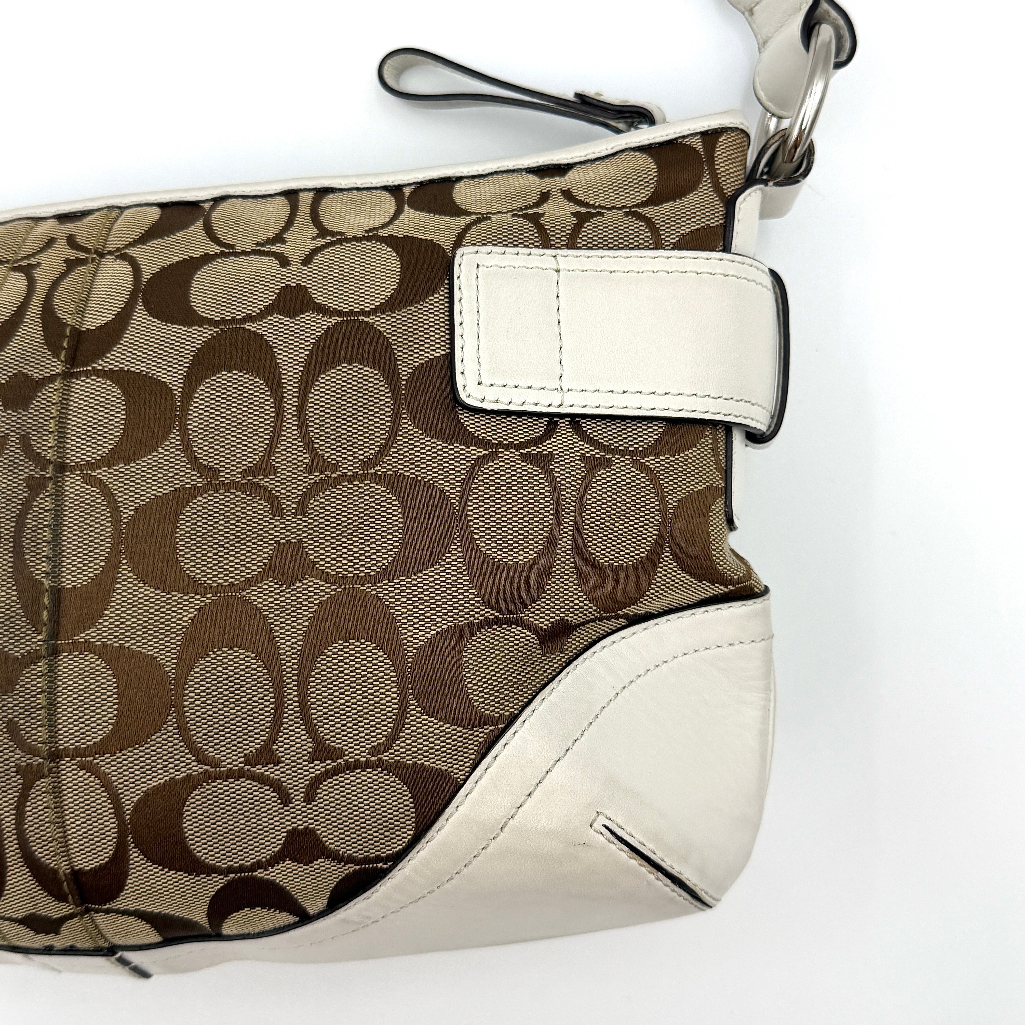 Coach 2Way Signature Sufflette Shoulder Bag Beige/White