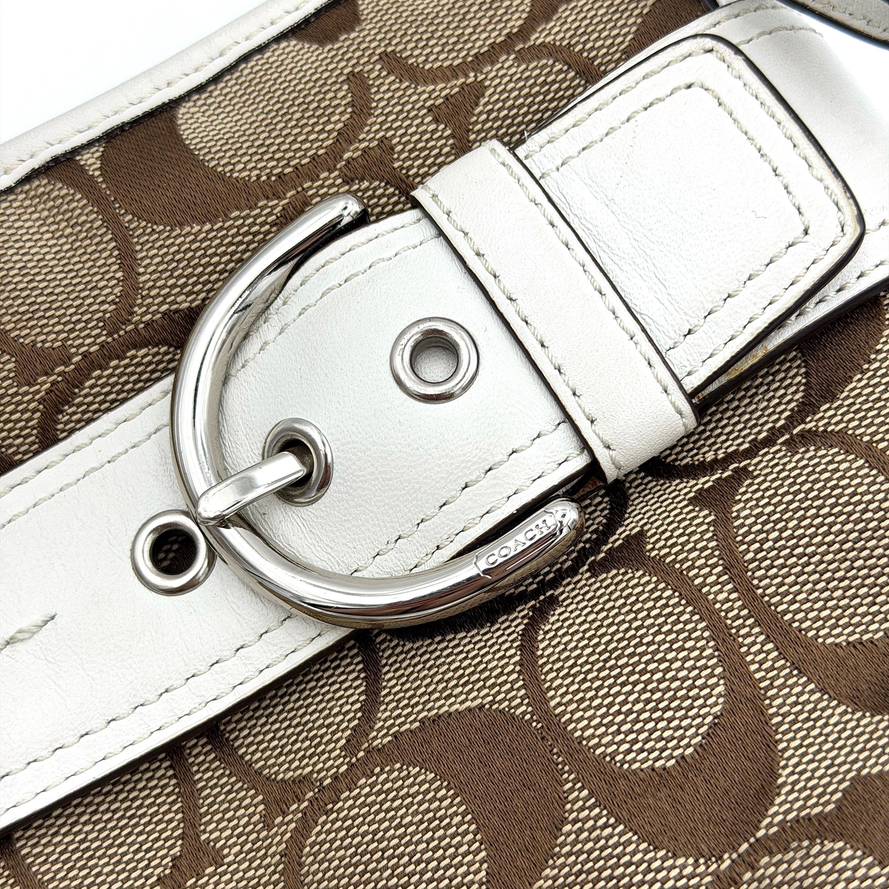 Coach 2Way Signature Sufflette Shoulder Bag Beige/White