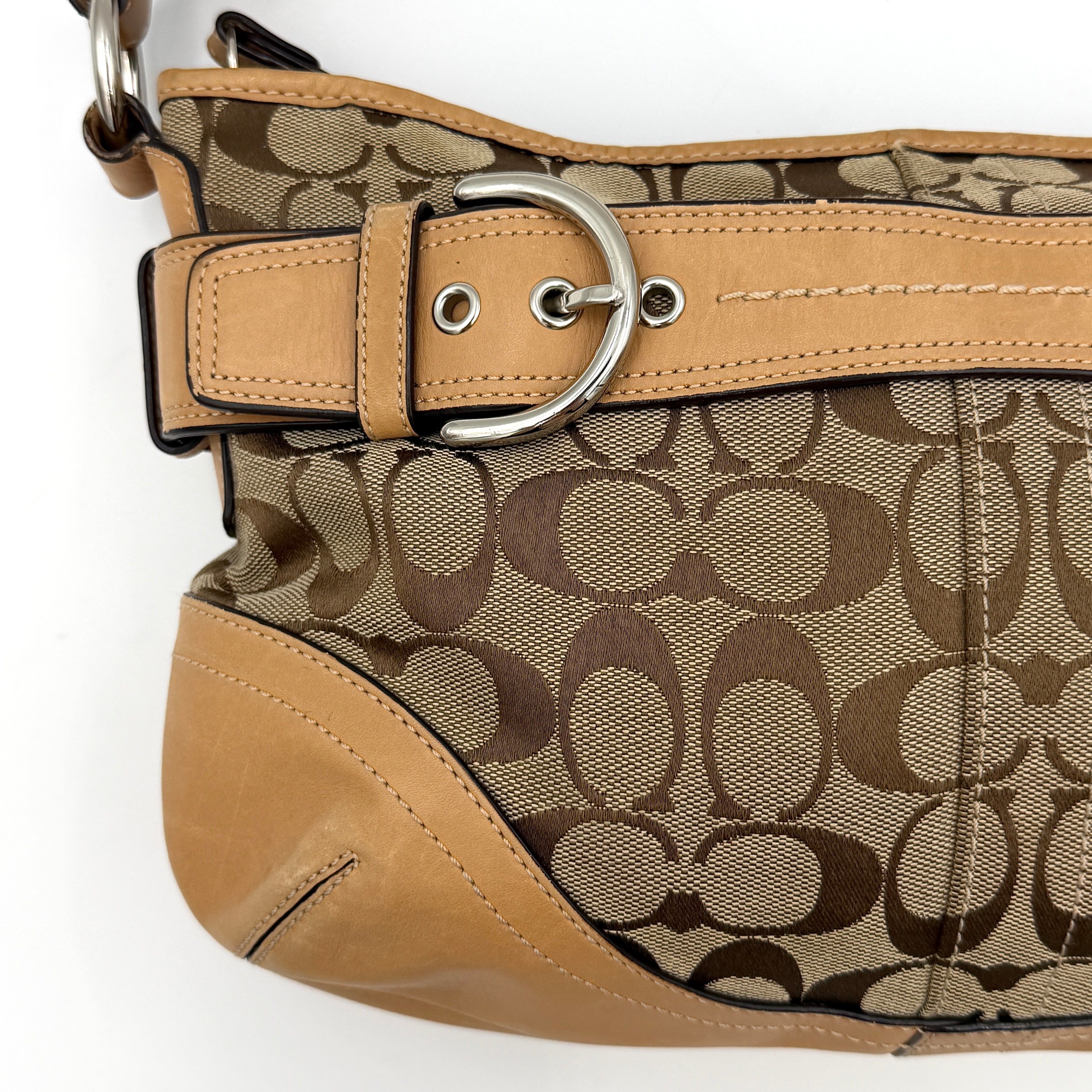 Coach 2Way Signature Sufflette Shoulder Bag Beige/Tan