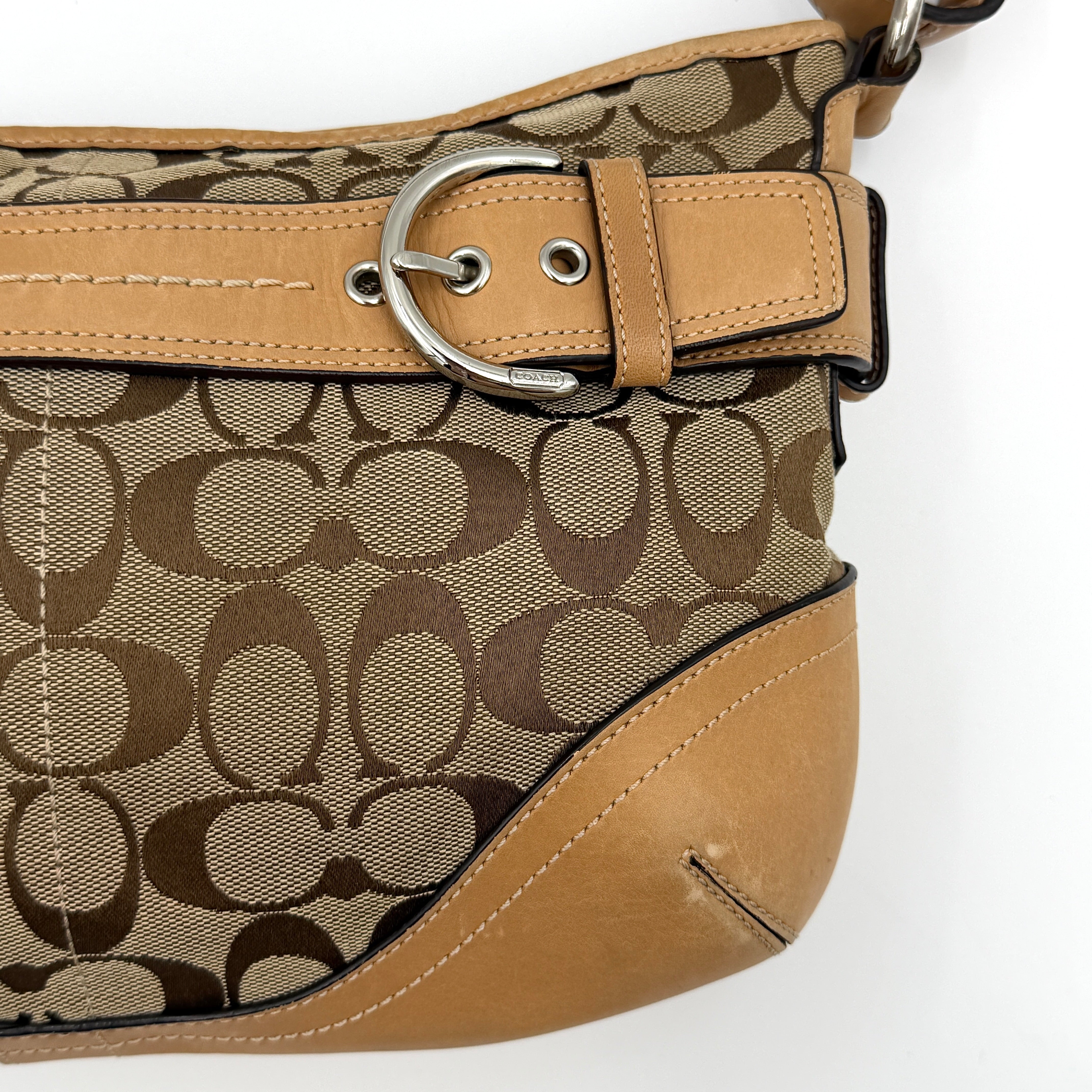 Coach 2Way Signature Sufflette Shoulder Bag Beige/Tan