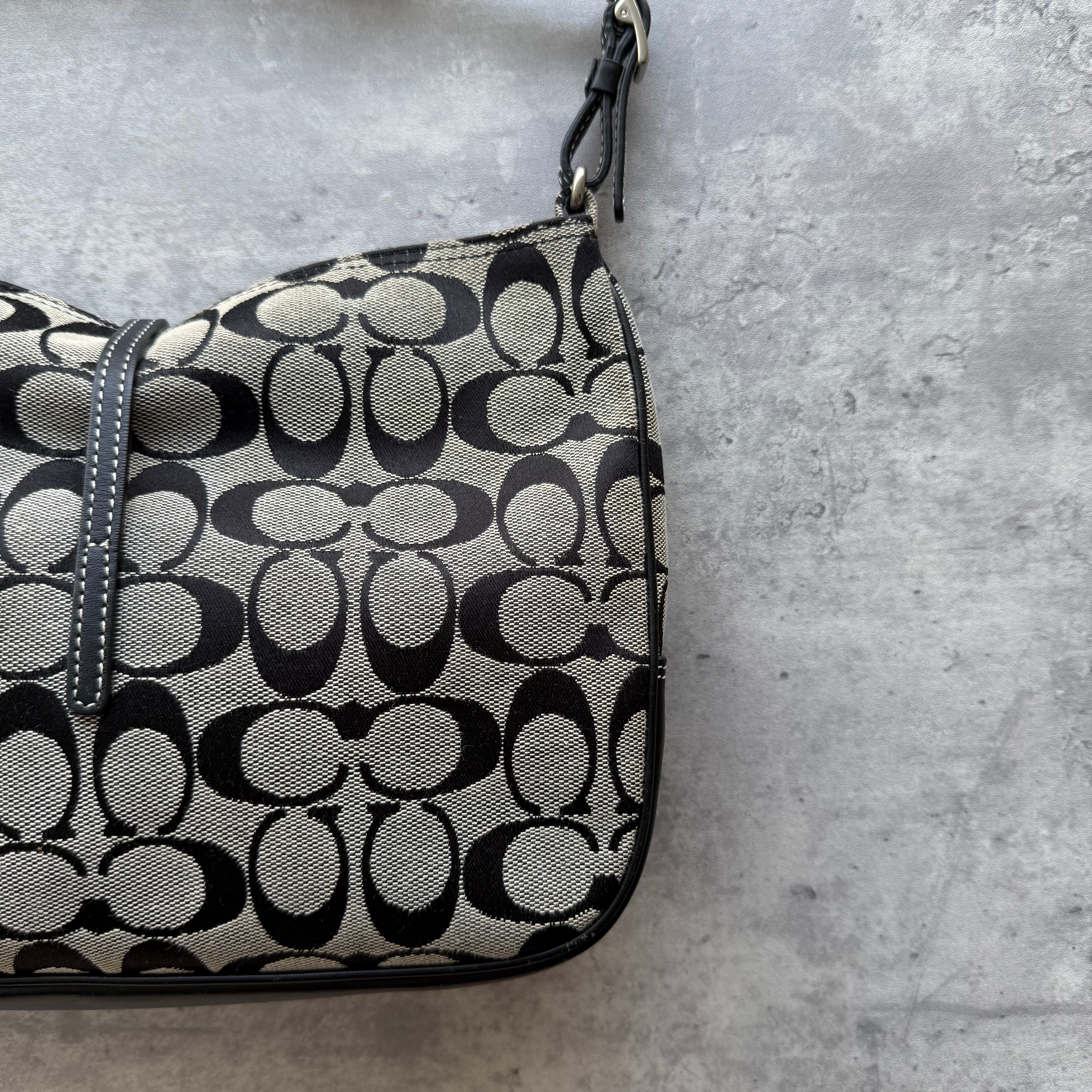 Coach Hobo Signature Clip Canvas Handbag Grey/Black