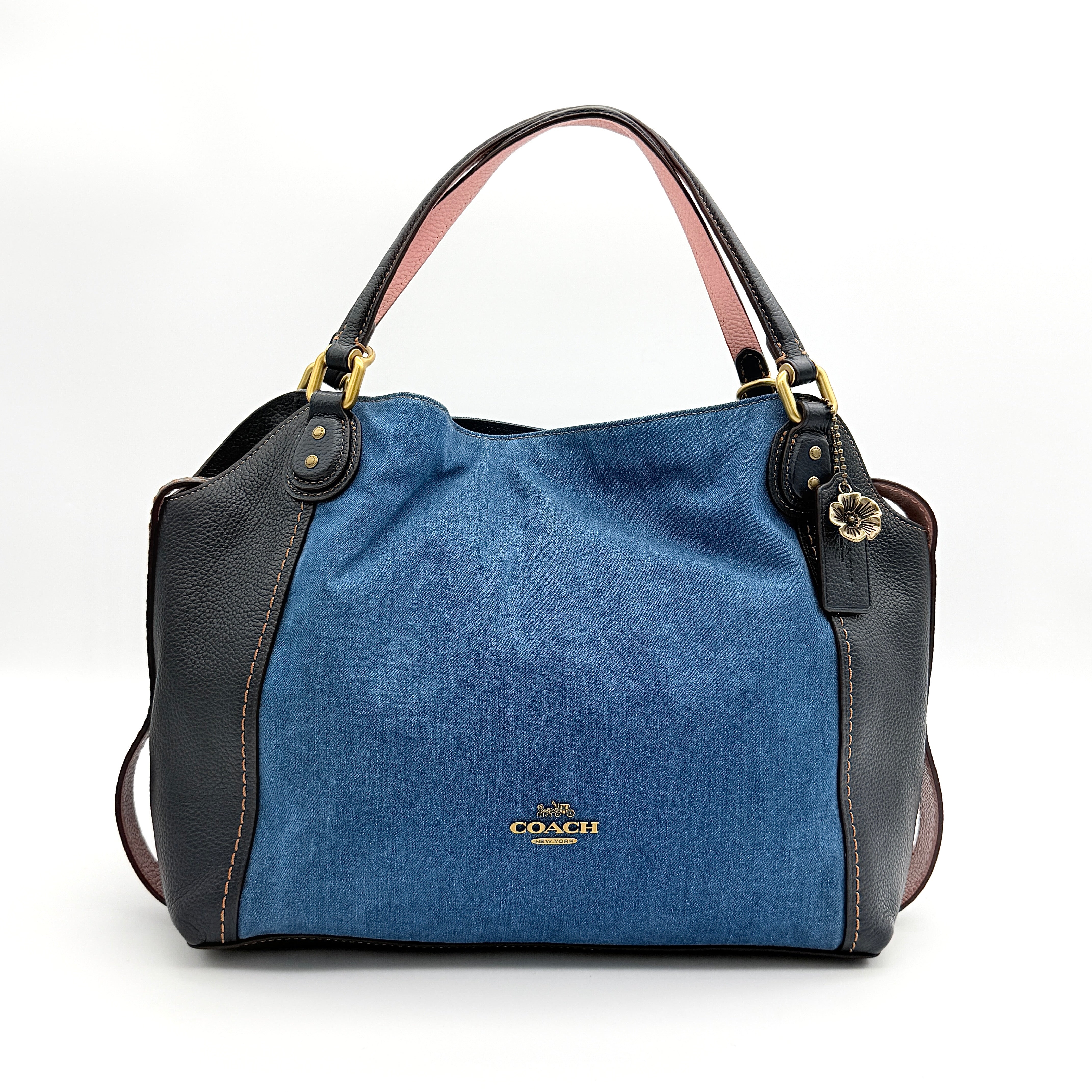 Coach 2Way Edie Denim Shoulder Bag Navy Blue/Pink
