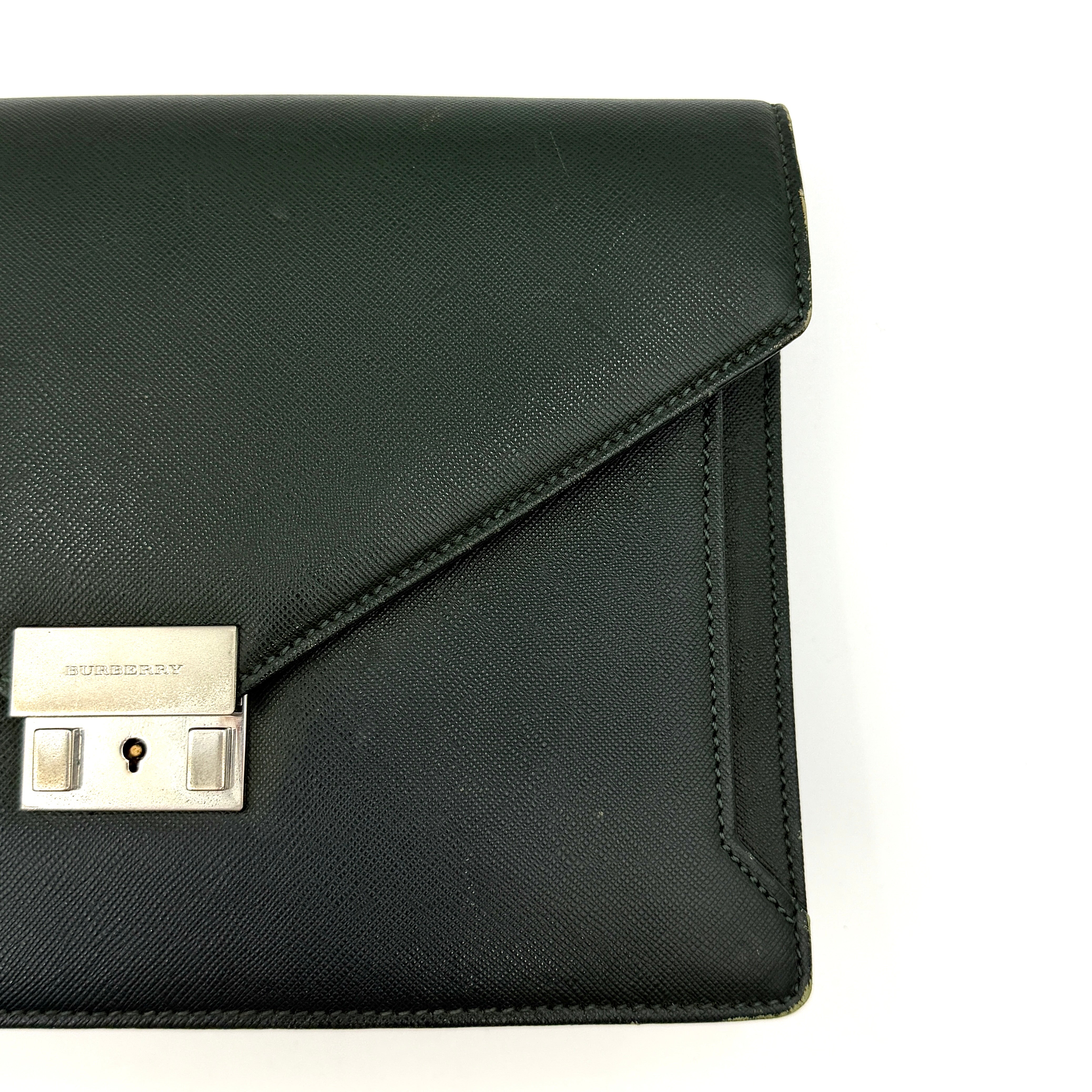 Burberry Leather Clutch Bag Dark Green
