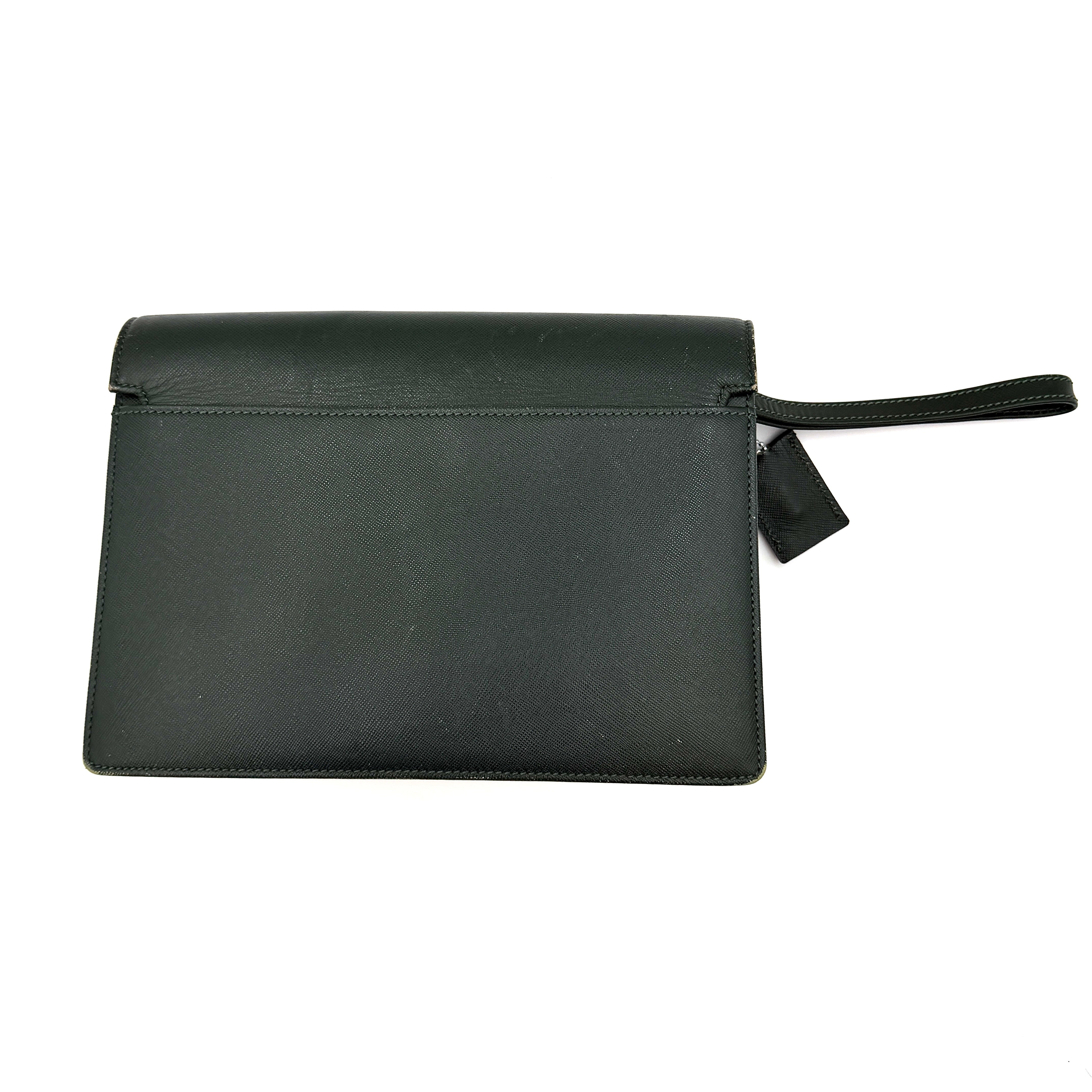 Burberry Leather Clutch Bag Dark Green