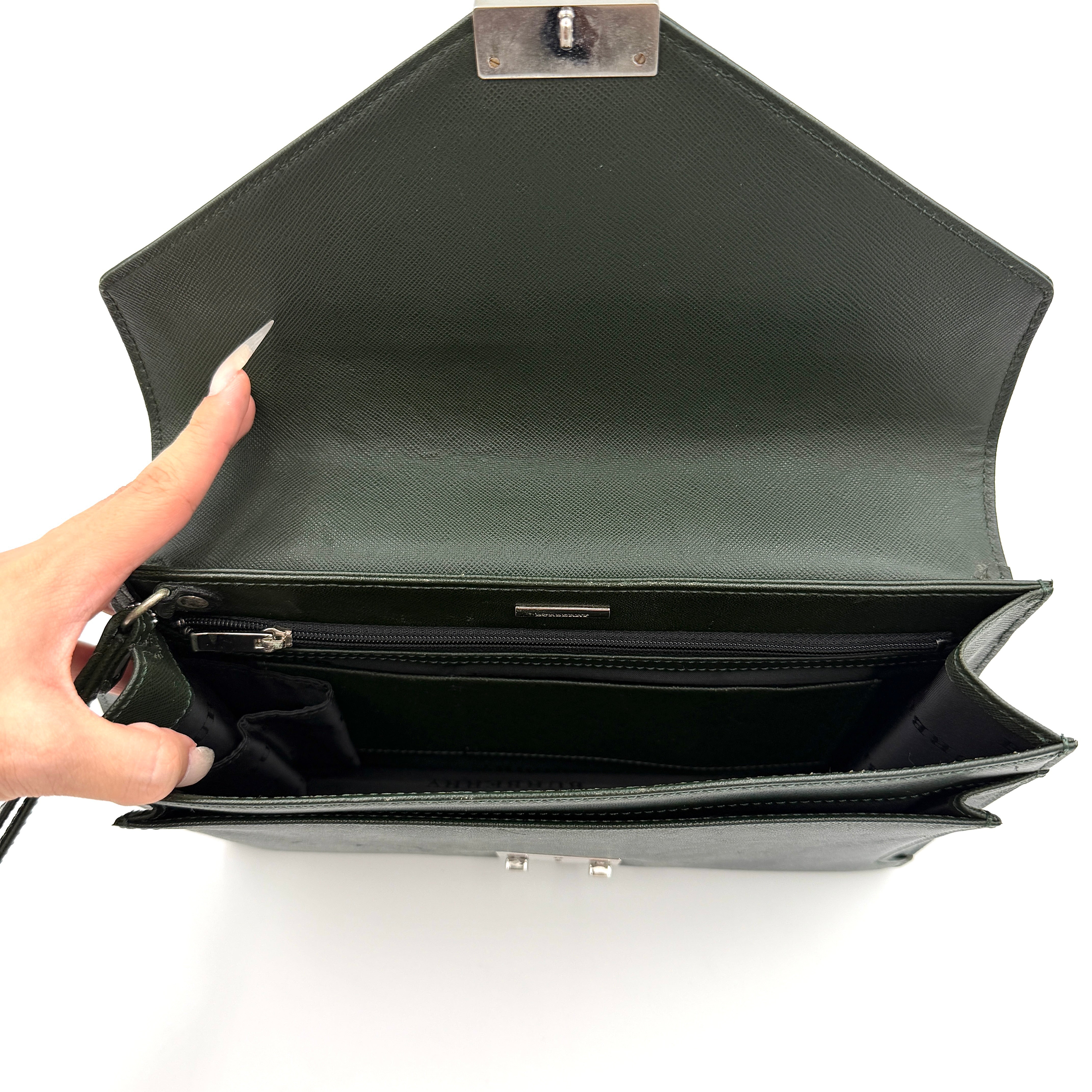 Burberry Leather Clutch Bag Dark Green