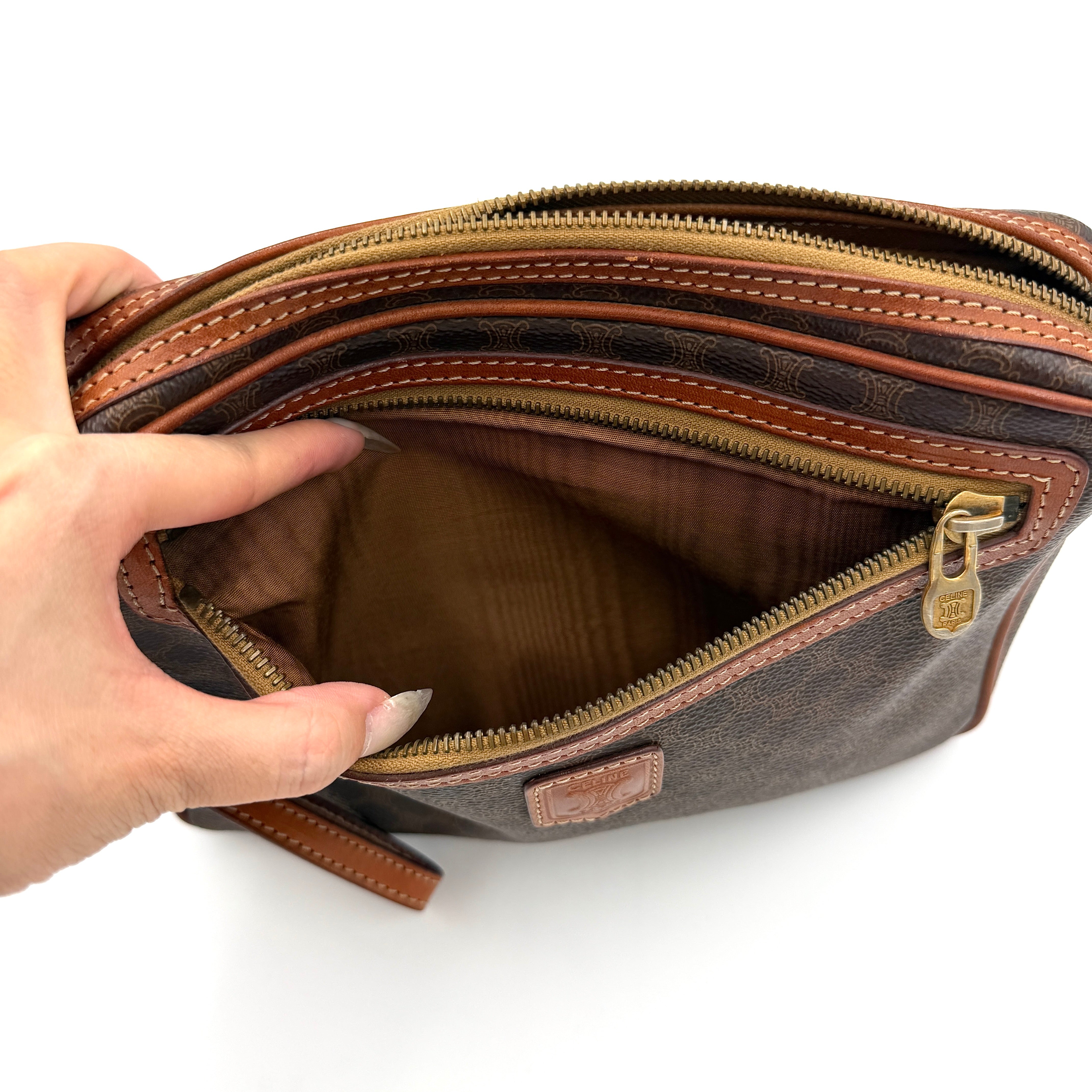 Celine Triomphe Macadam Clutch Bag Brown