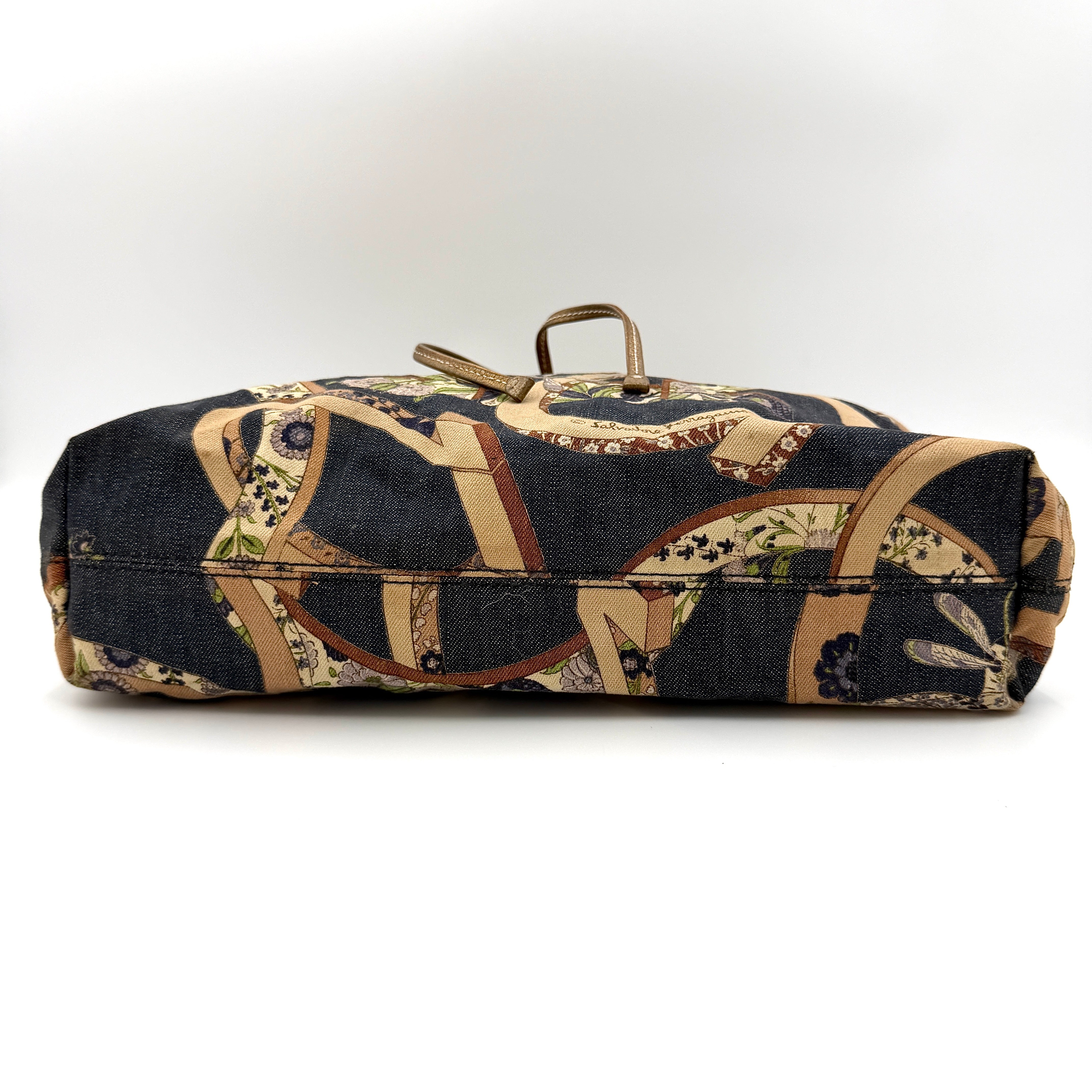 Salvatore Ferragamo Gancini Floral Denim Shoulder Bag Multi