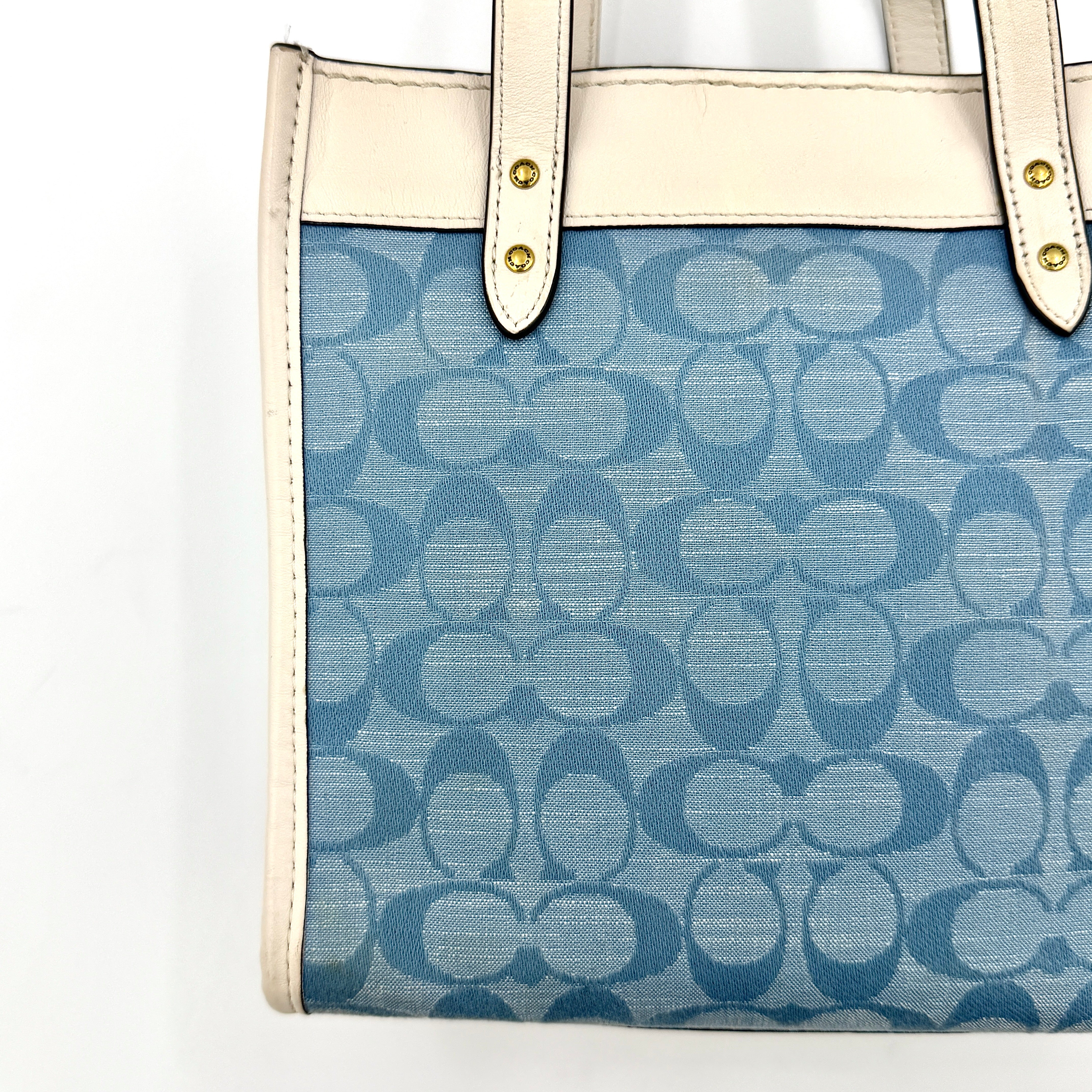 Coach 2Way Field 22 Chambray Light Washed Denim Tote Bag