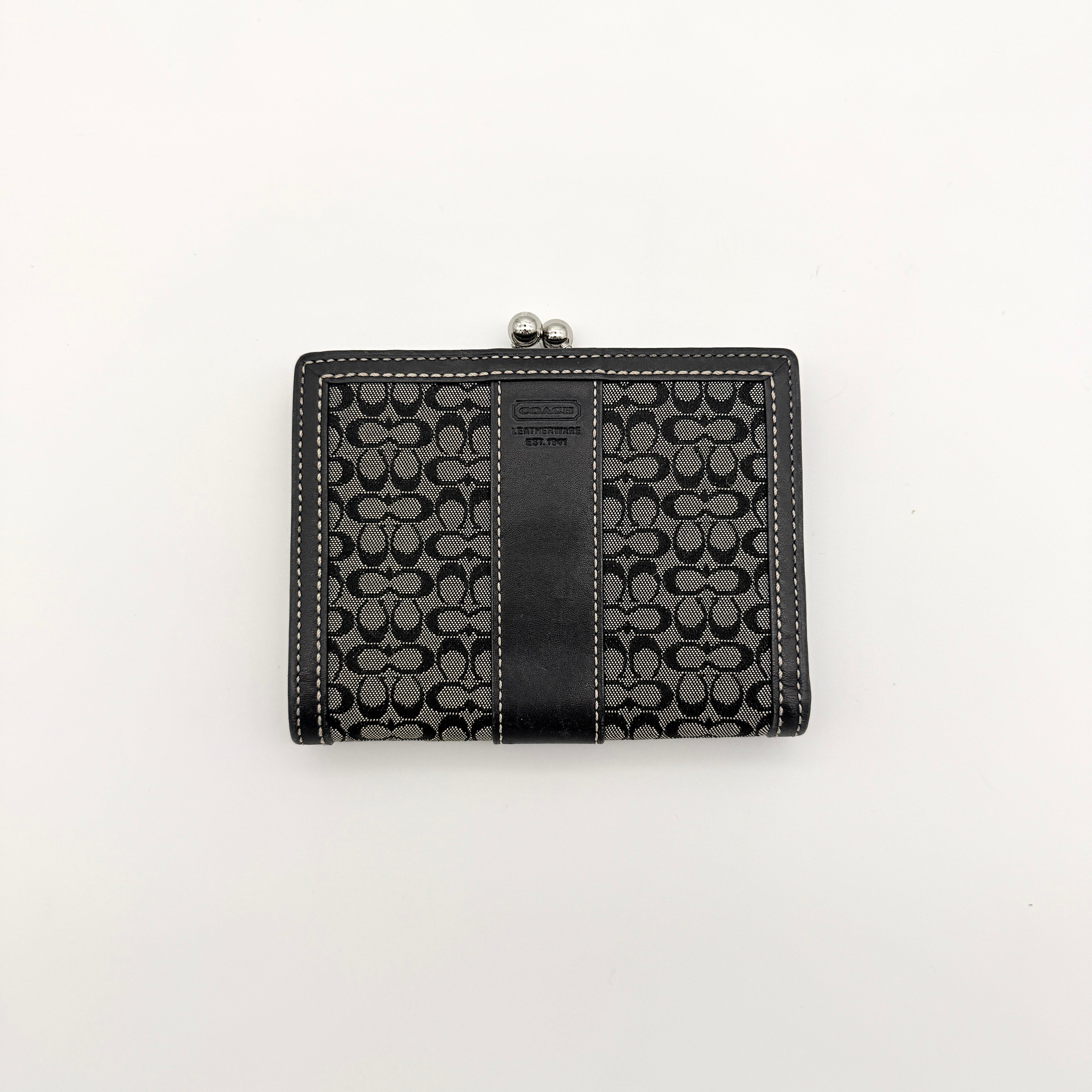 Coach Signature Stripe Kisslock Wallet Grey/Black