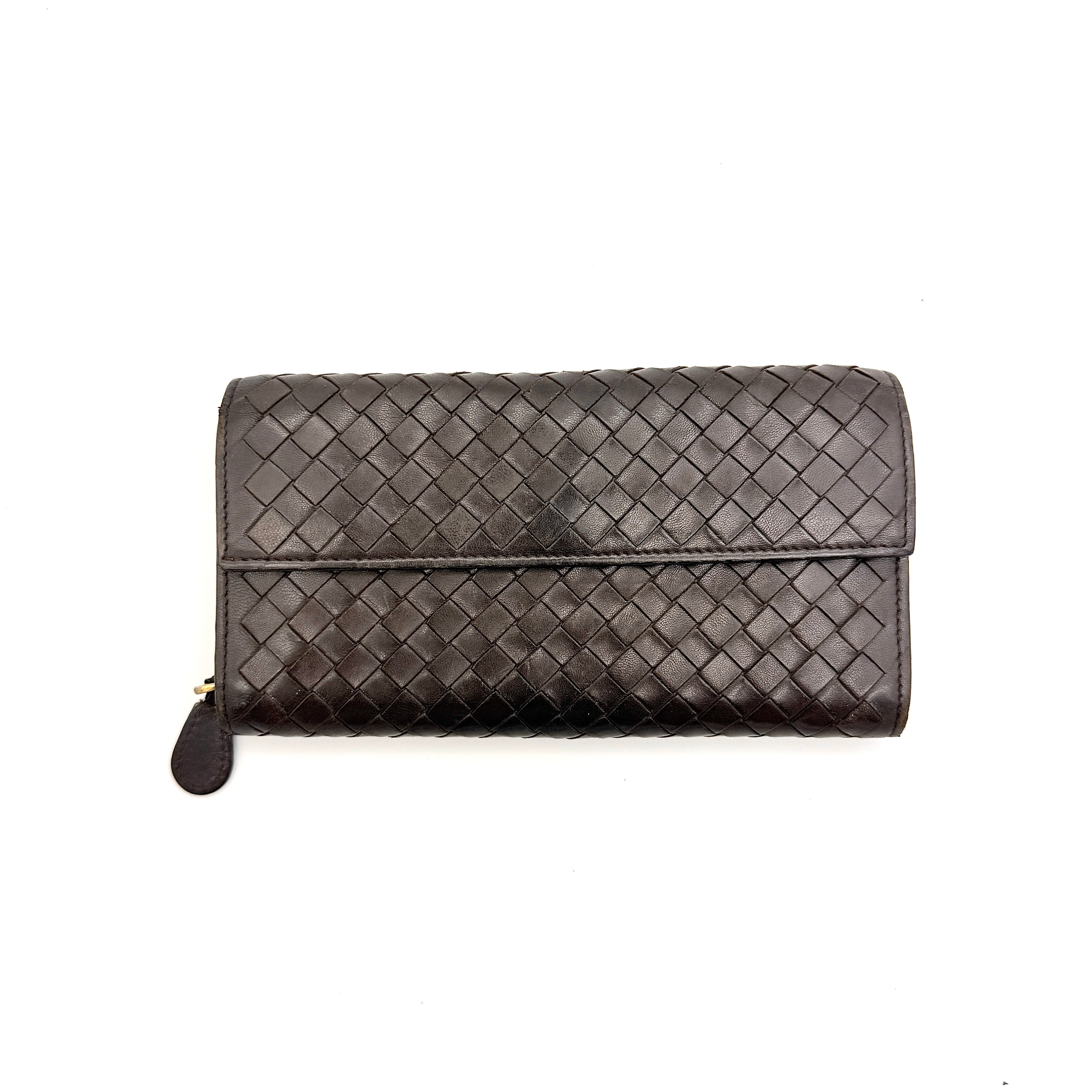 Bottega Veneta Intrecciato Long Wallet Dark Brown
