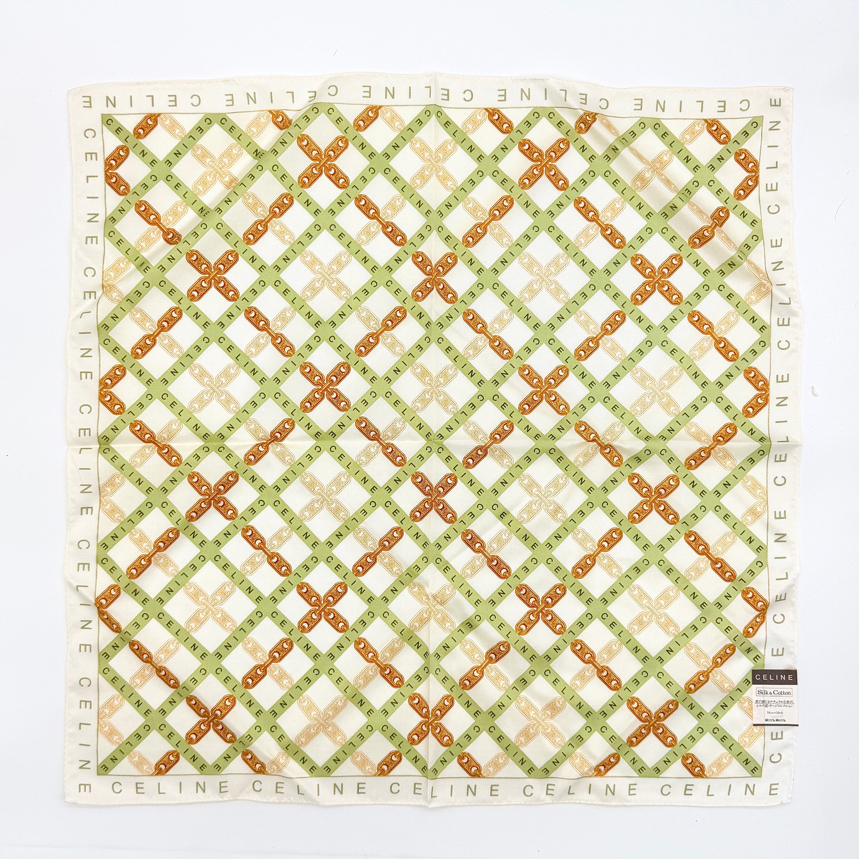 Celine Chain Silk & Cotton Scarf Green/Gold