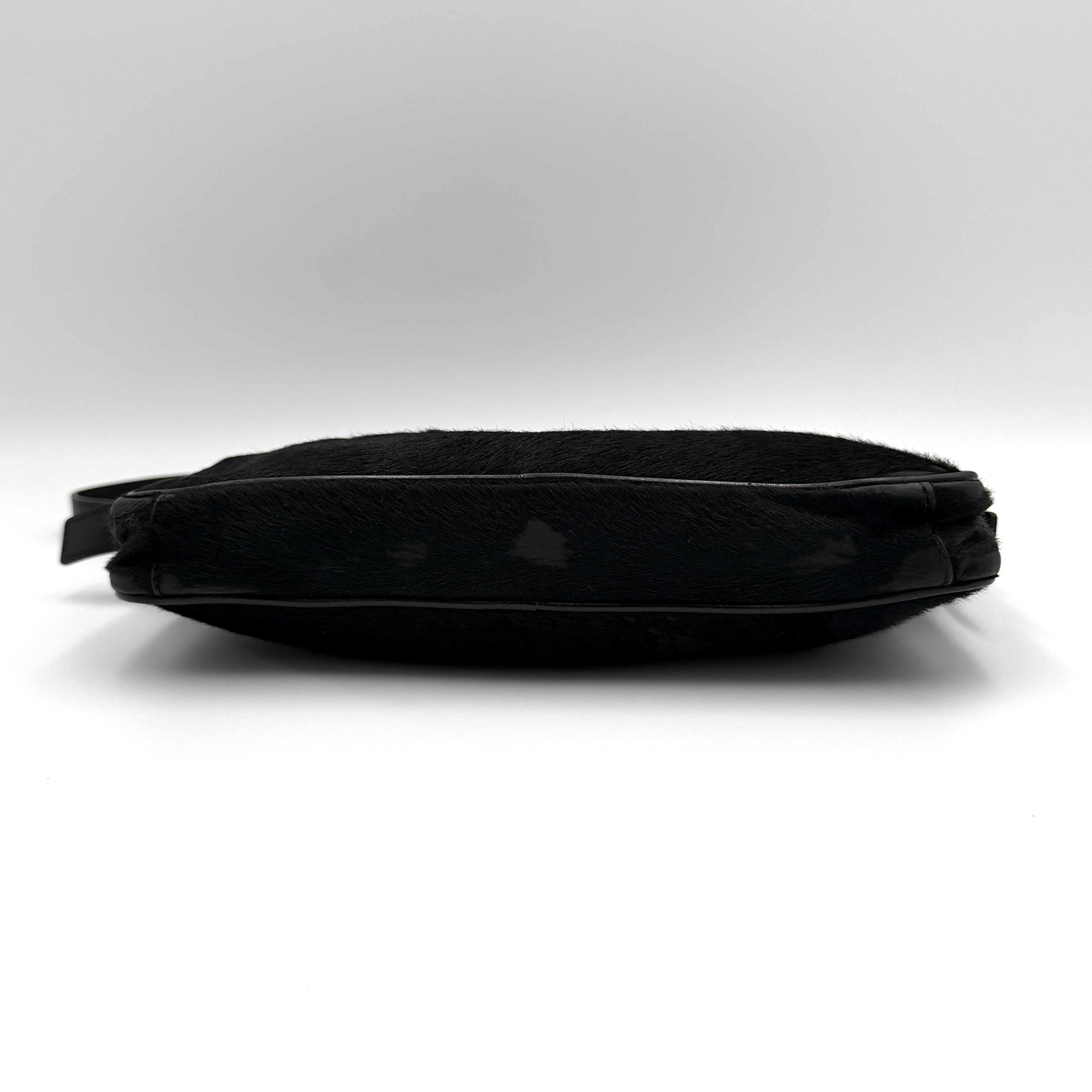 Fendi FF Logo Pony Hair Shoulder Bag Black