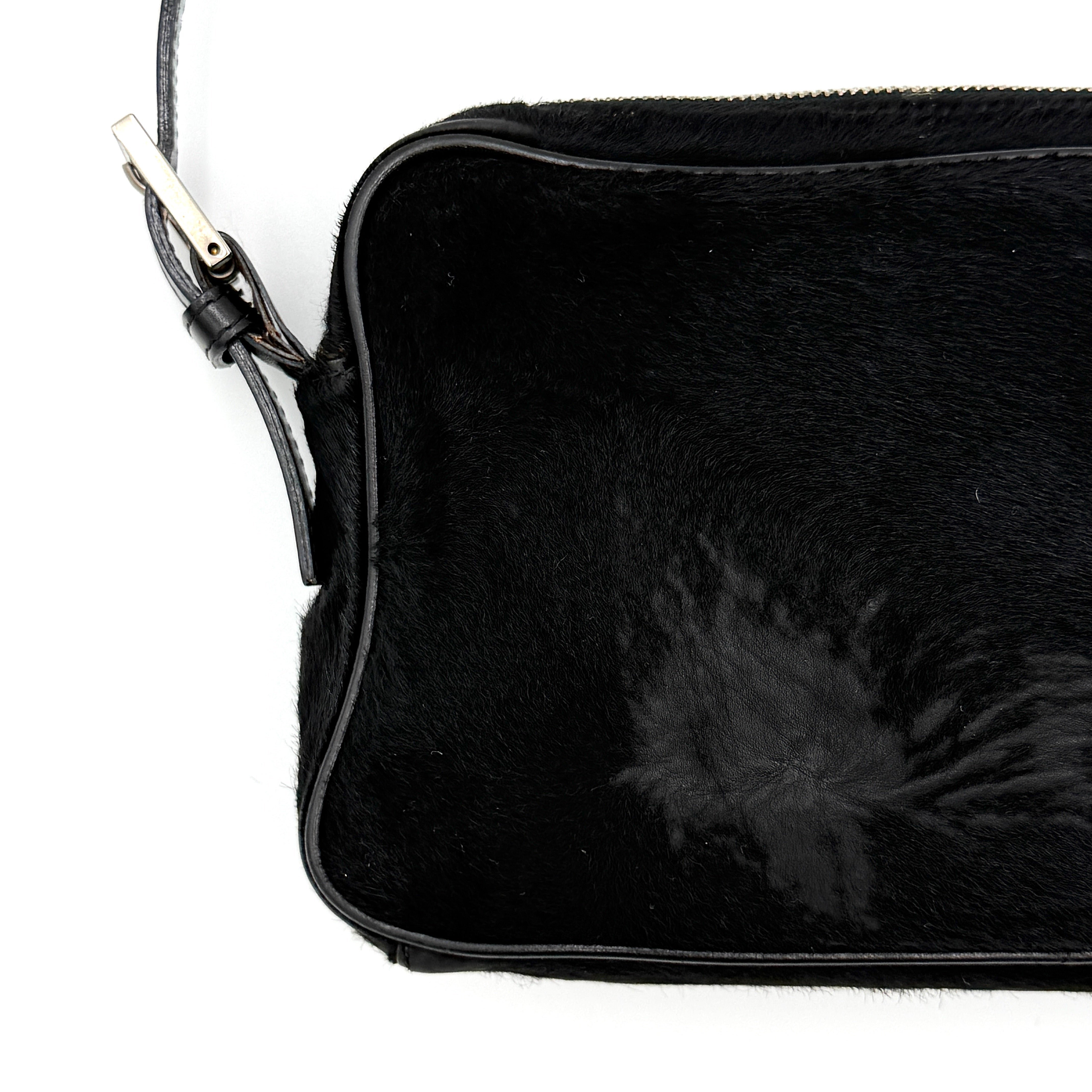 Fendi FF Logo Pony Hair Shoulder Bag Black