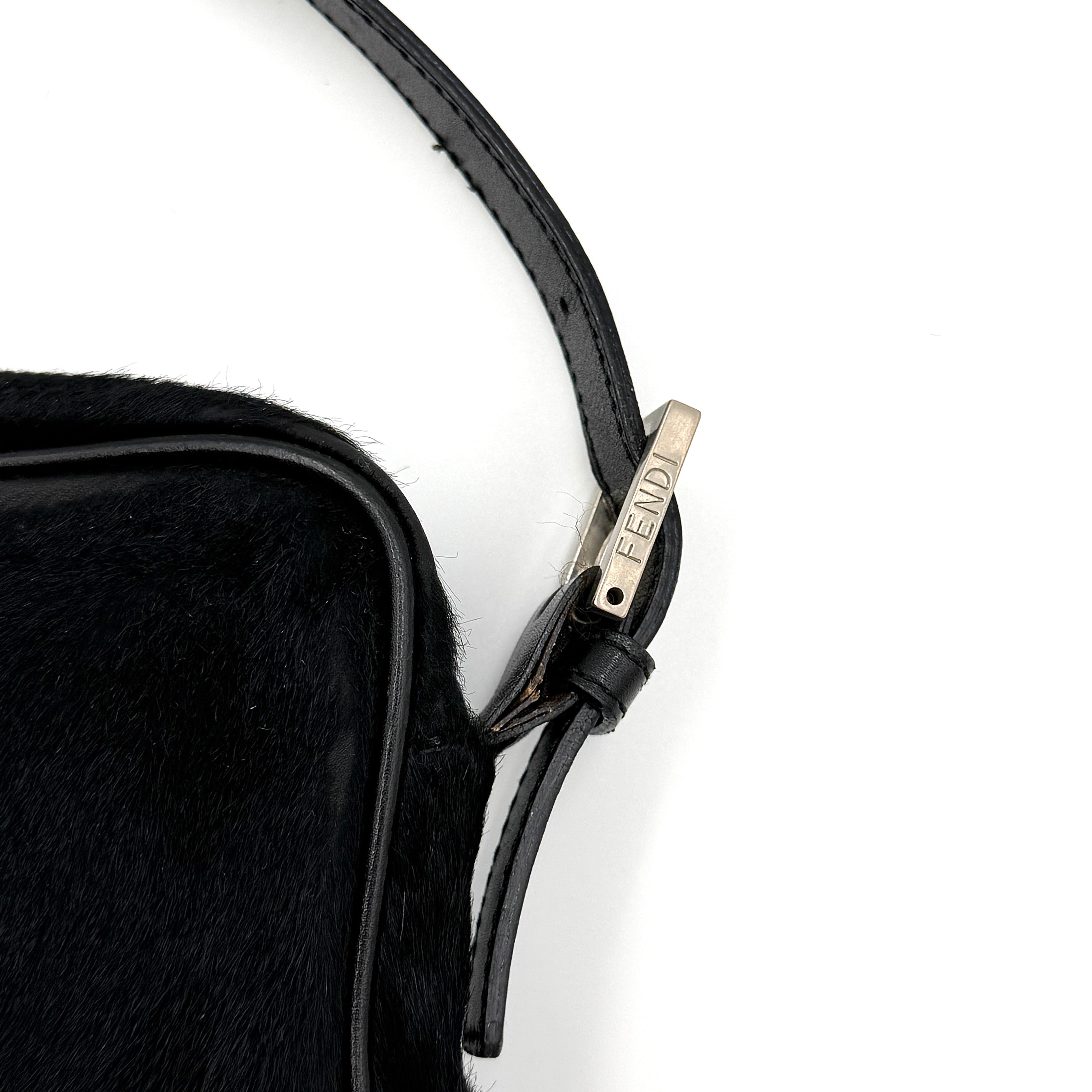 Fendi FF Logo Pony Hair Shoulder Bag Black