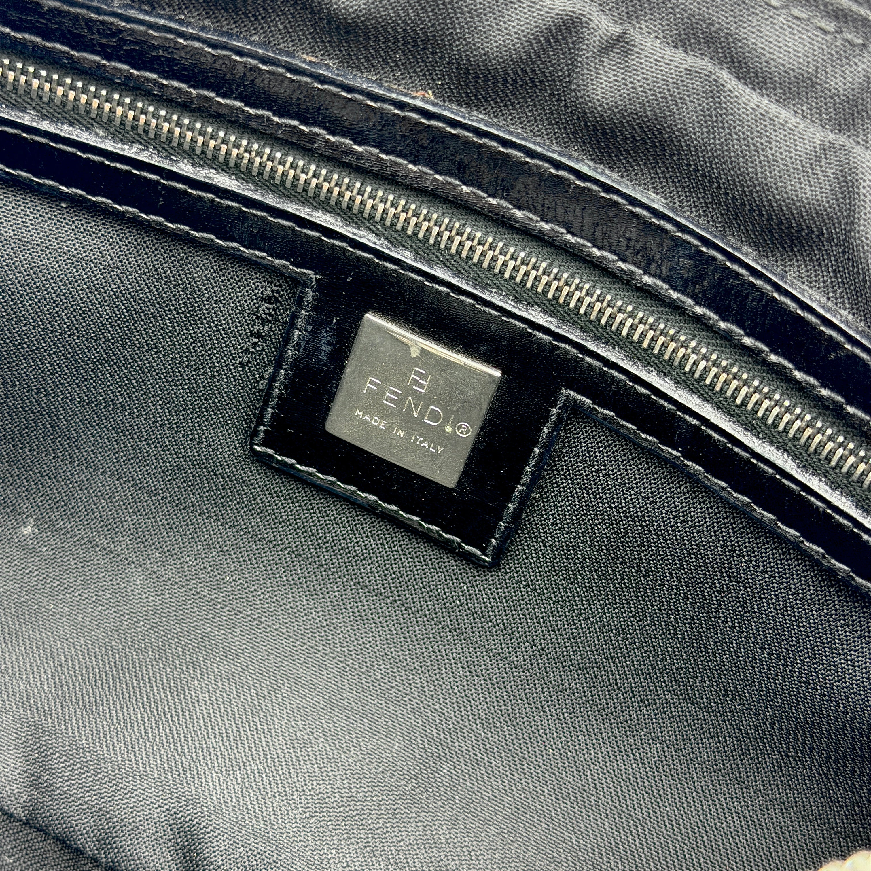 Fendi FF Logo Pony Hair Shoulder Bag Black