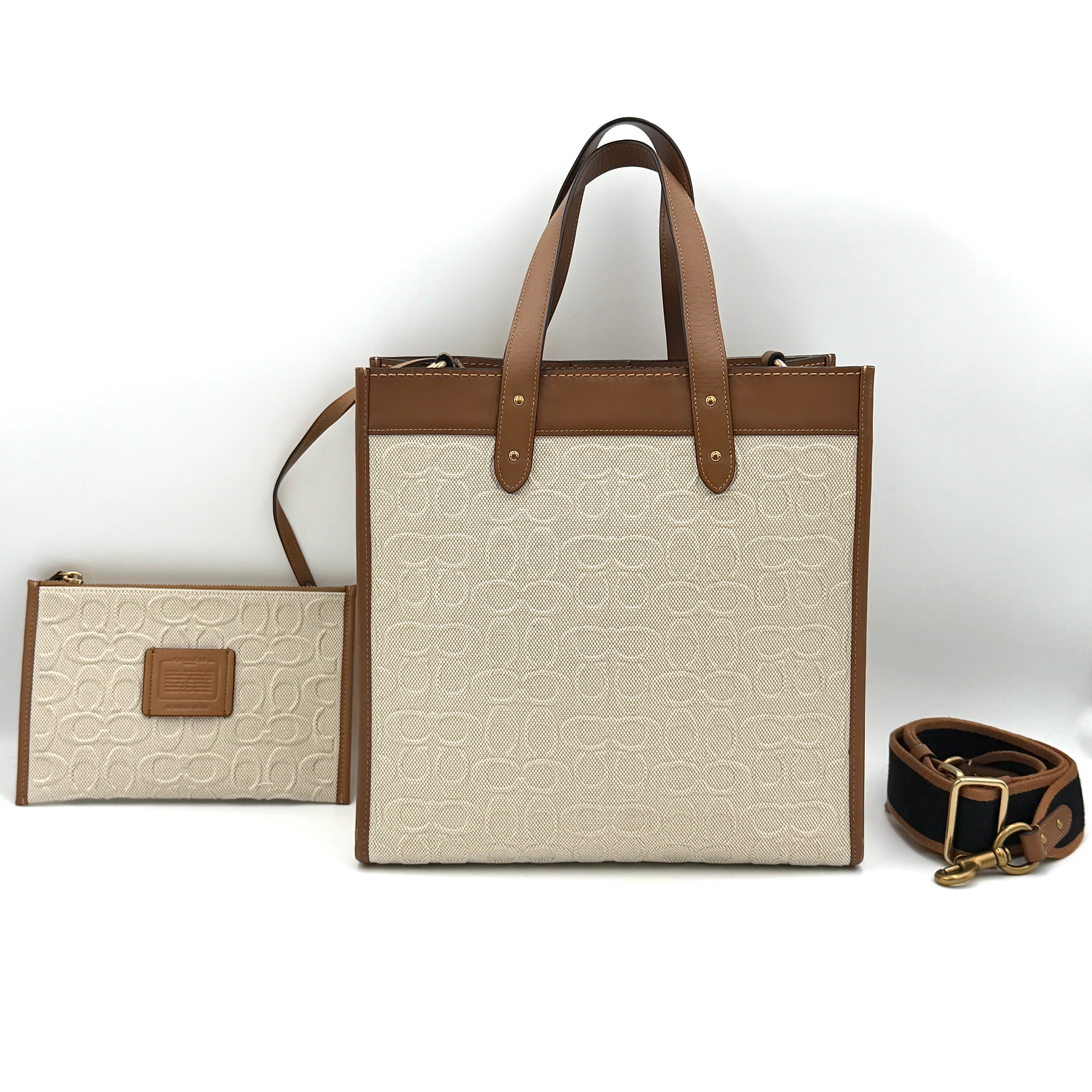 Coach 2Way Signature Field Tote Bag Cream/Tan