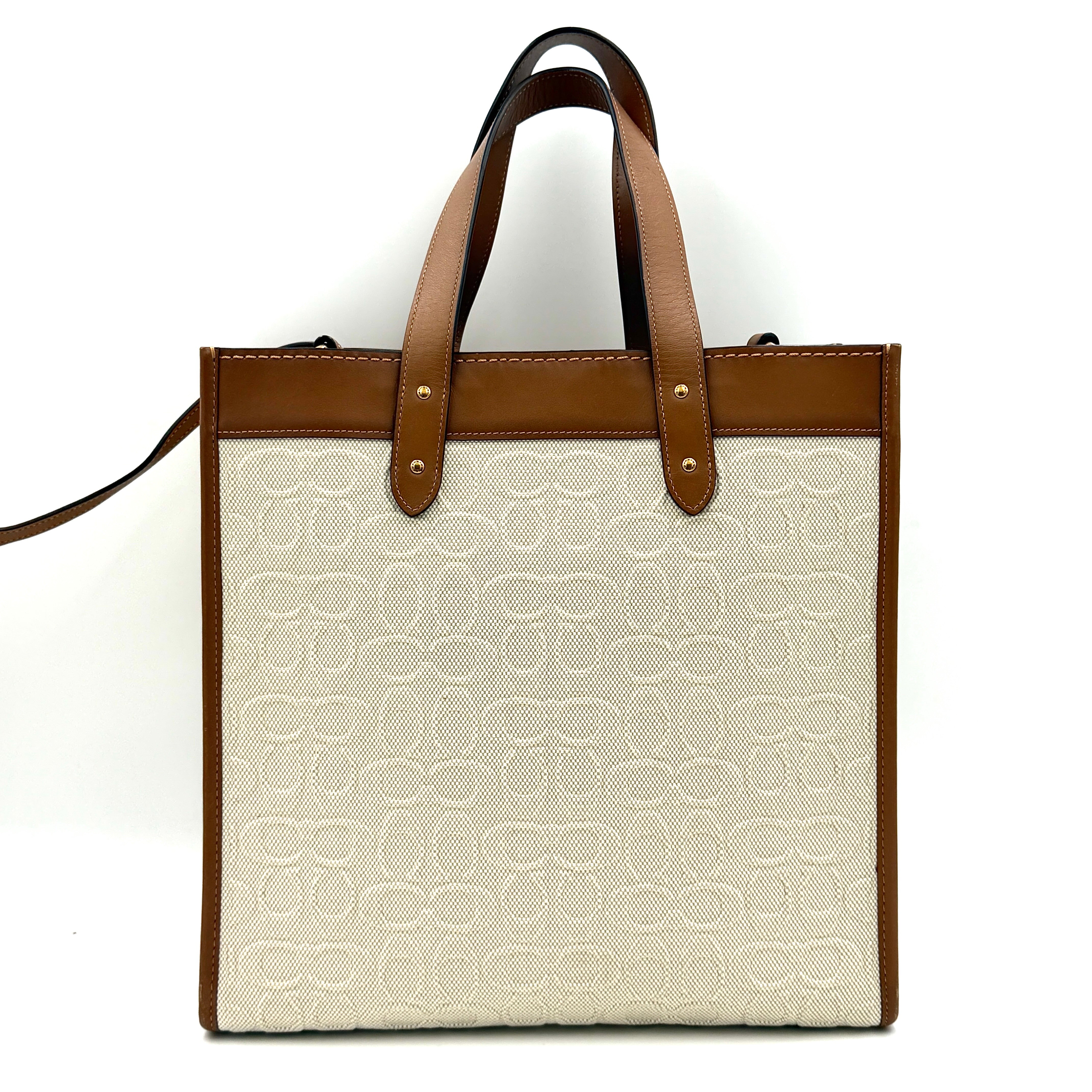 Coach 2Way Signature Field Tote Bag Cream/Tan