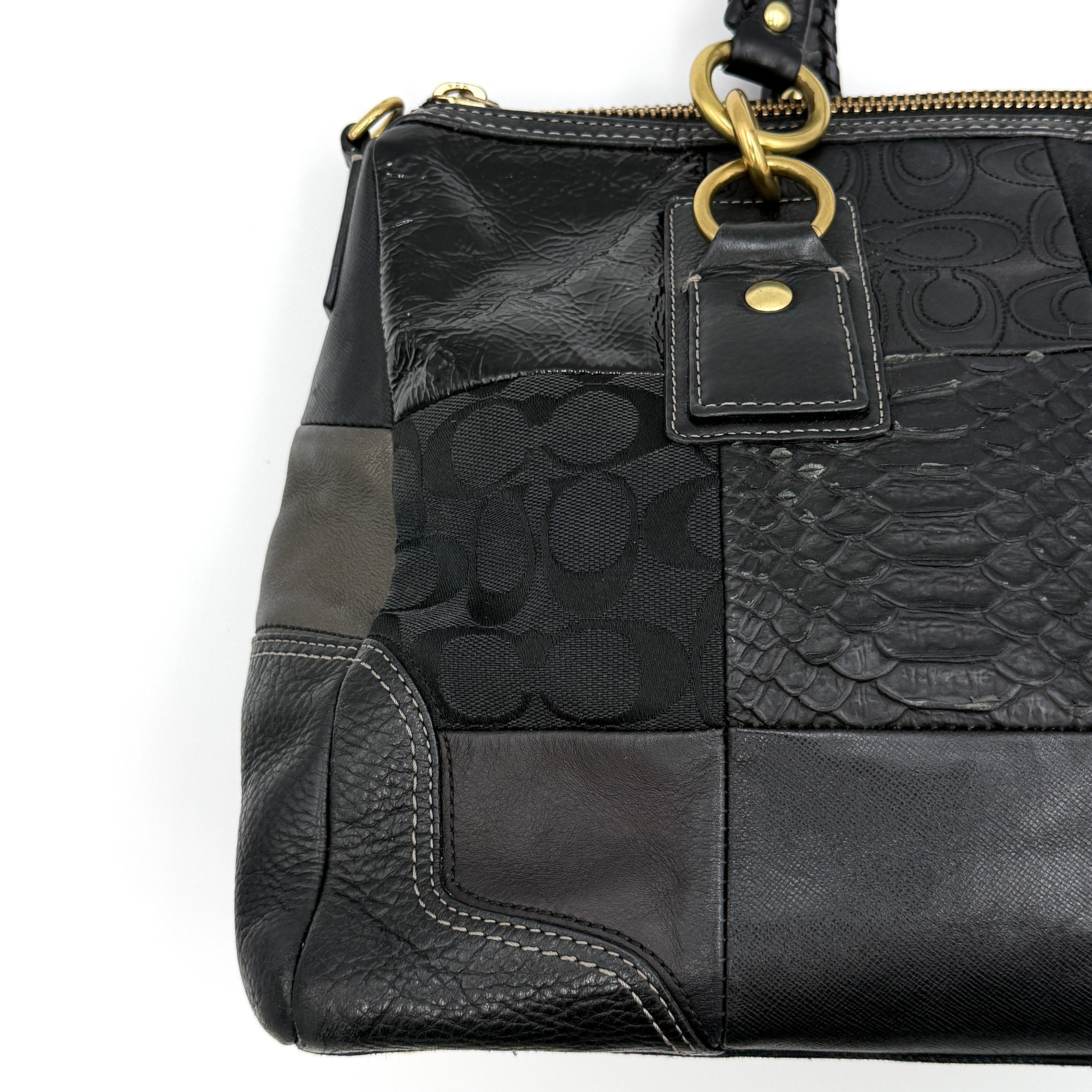 Coach Y2K Signature Hampton Patchwork Shoulder Bag Black