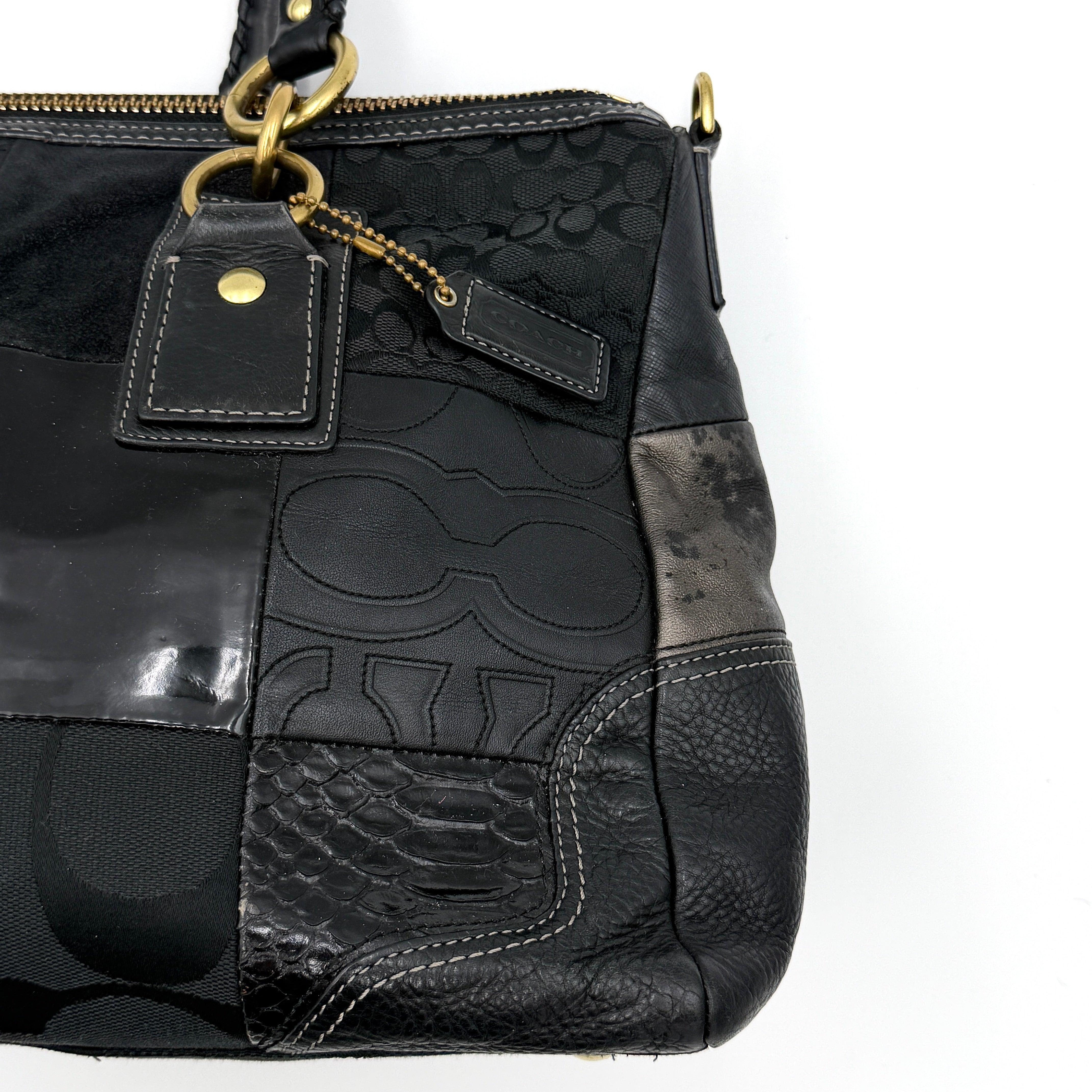 Coach Y2K Signature Hampton Patchwork Shoulder Bag Black