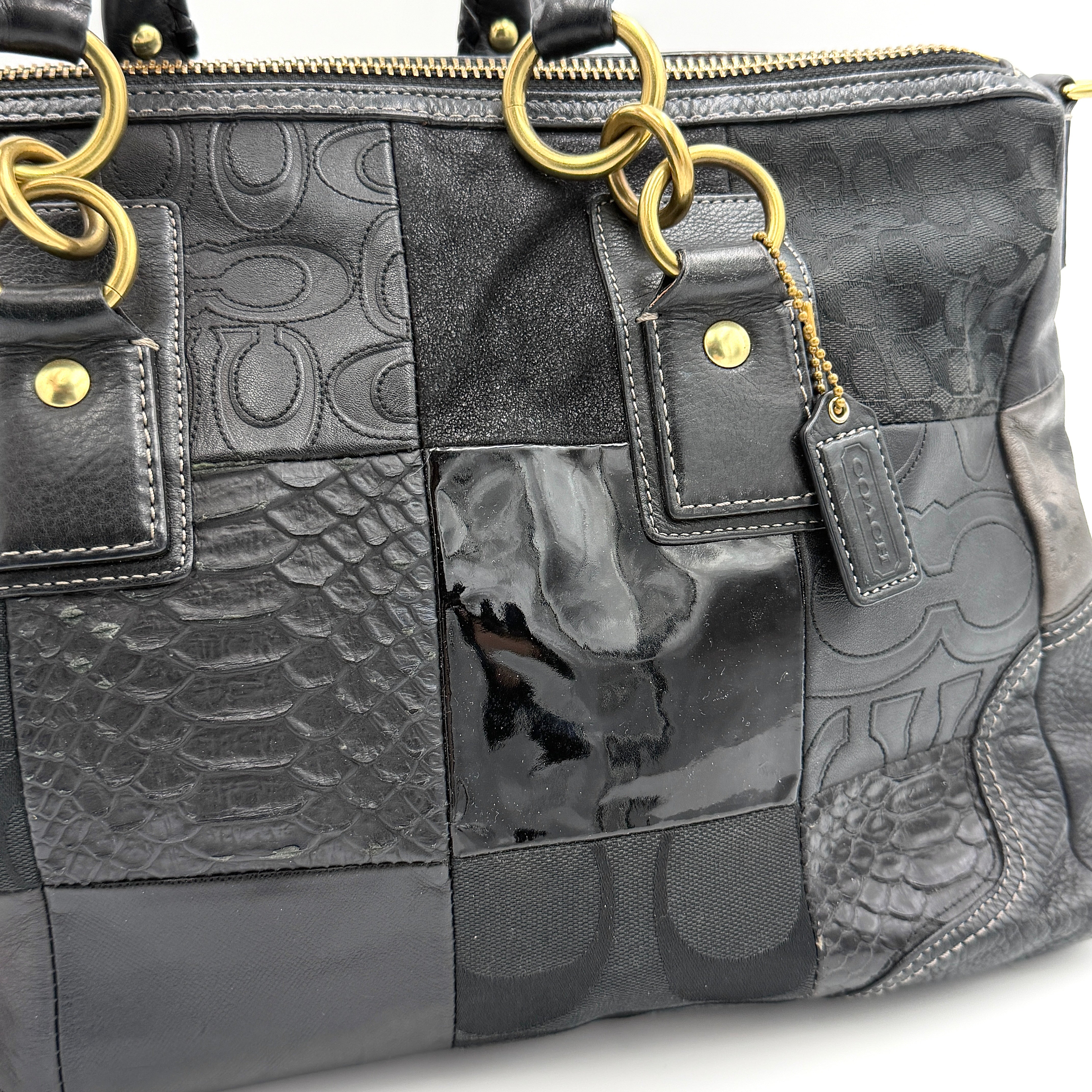 Coach Y2K Signature Hampton Patchwork Shoulder Bag Black