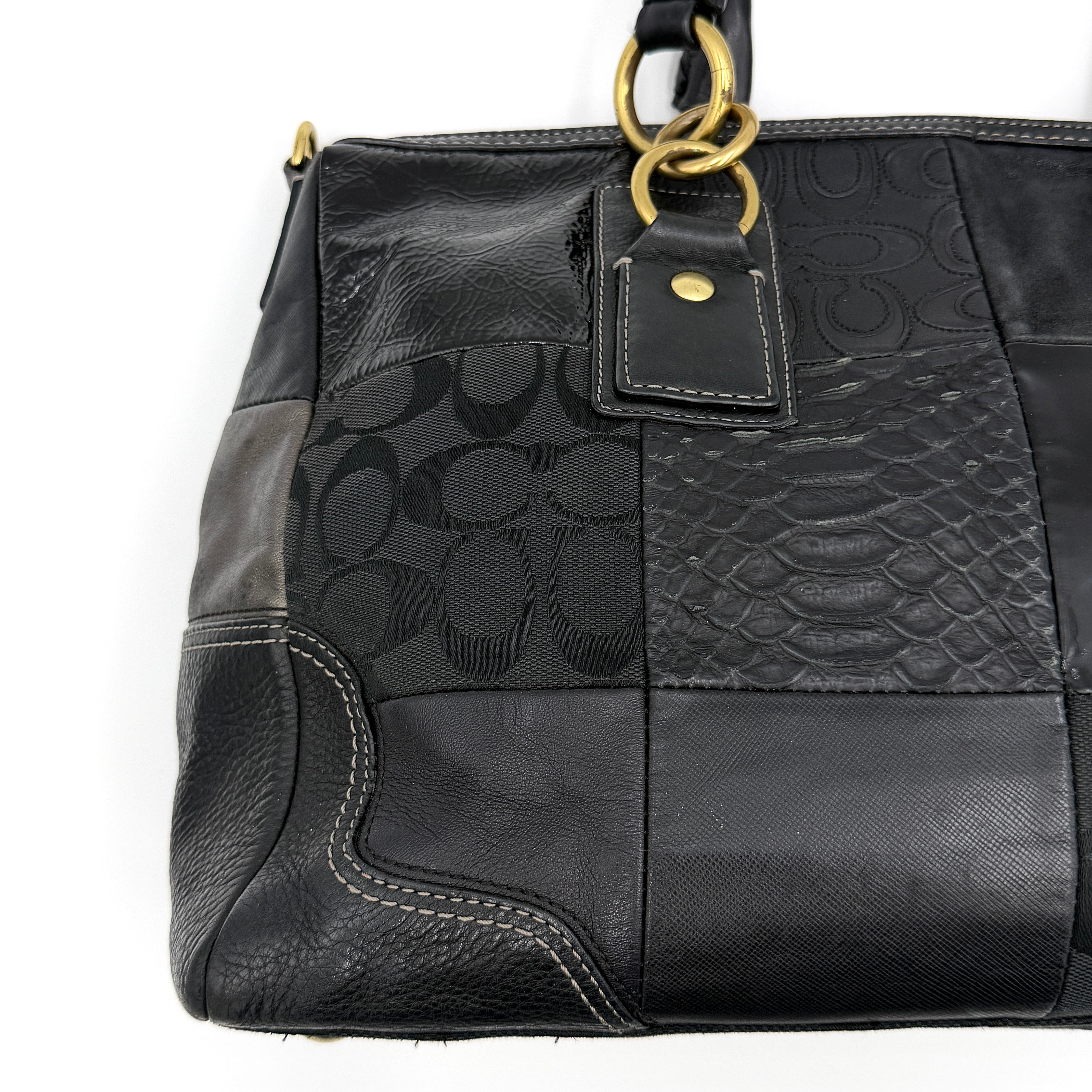 Coach Y2K Signature Hampton Patchwork Shoulder Bag Black
