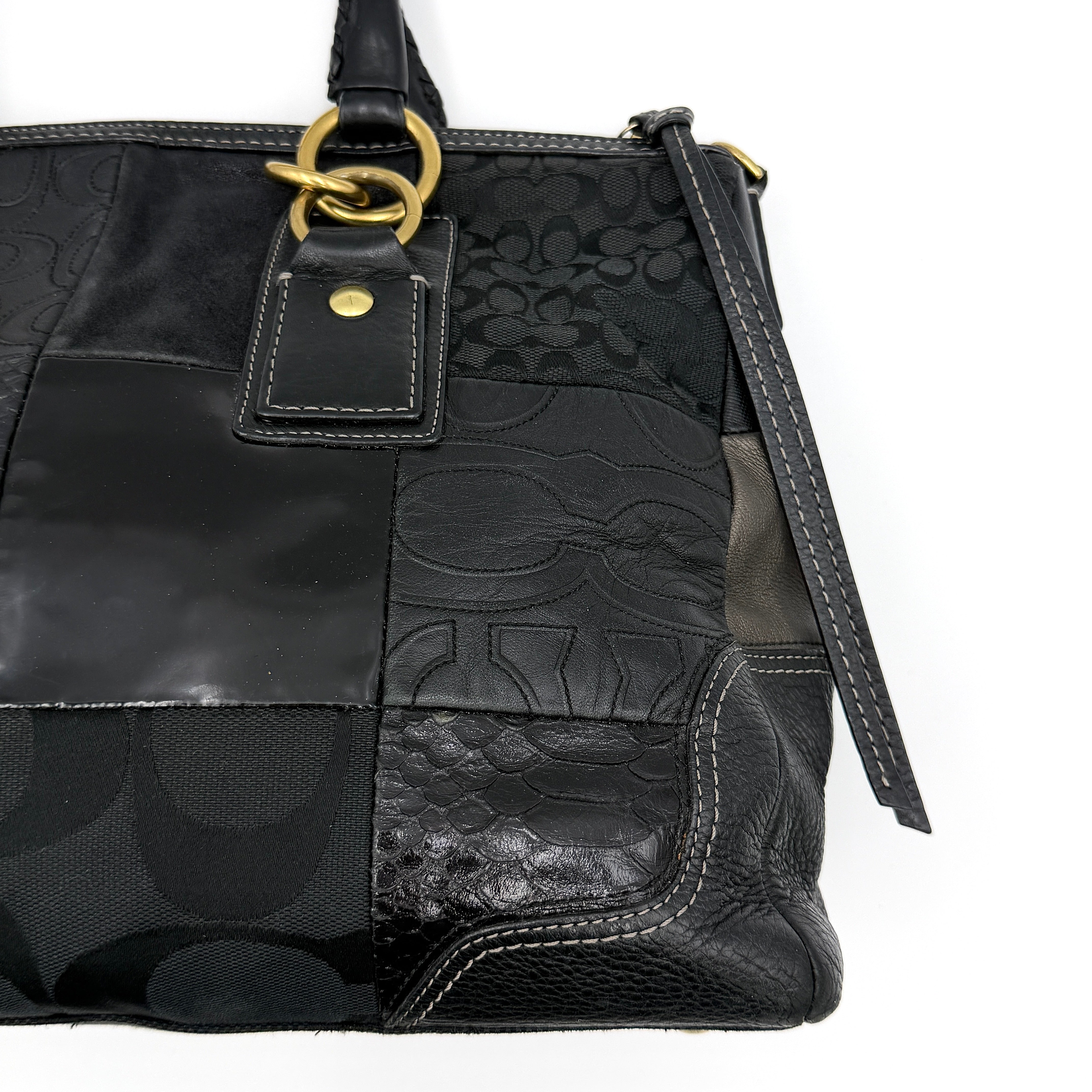 Coach Y2K Signature Hampton Patchwork Shoulder Bag Black